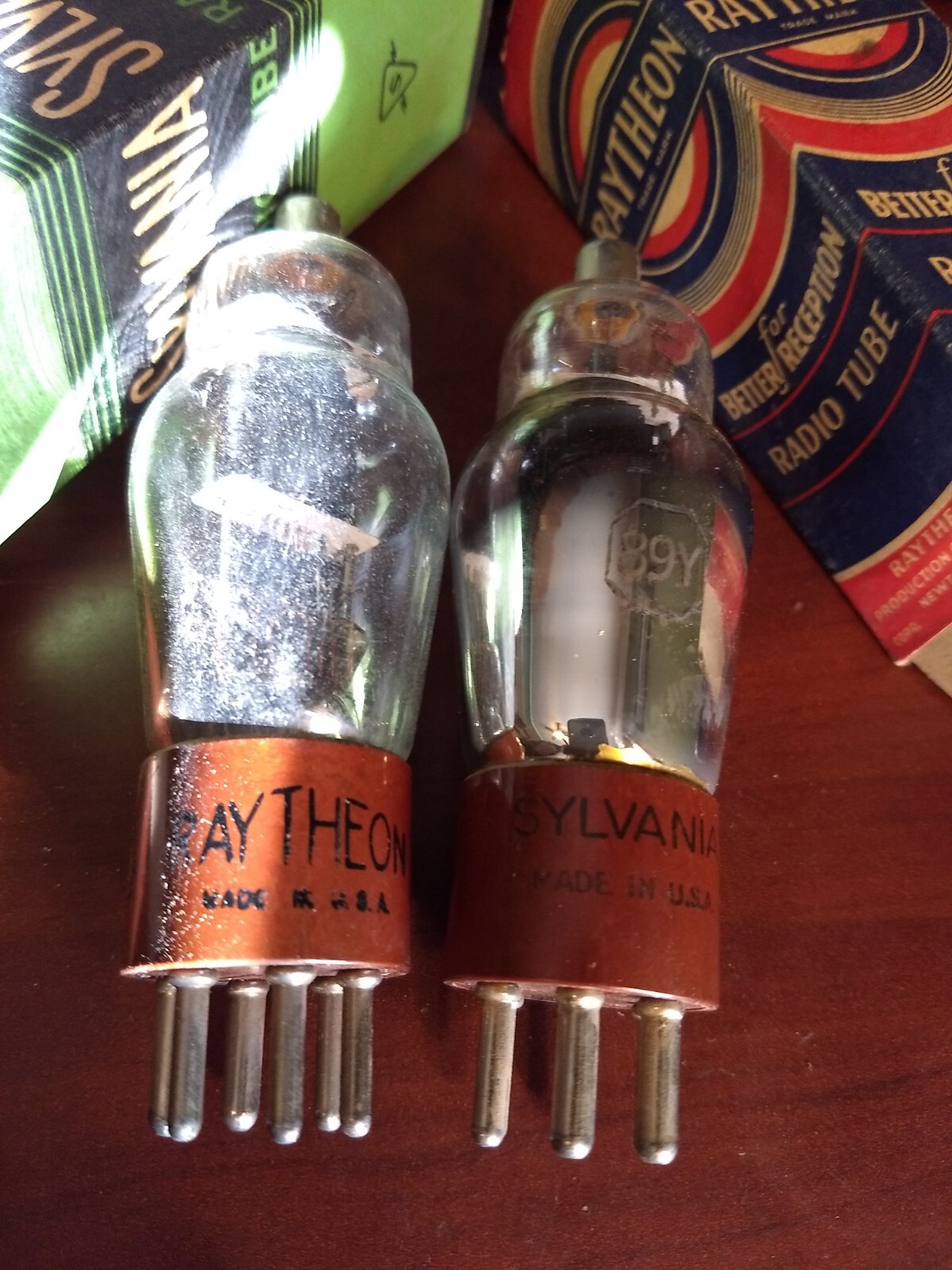 2 NOS Sylvania & Raytheon Brown Base 89 Y Radio Audio Amplifier Tube Tested Good
