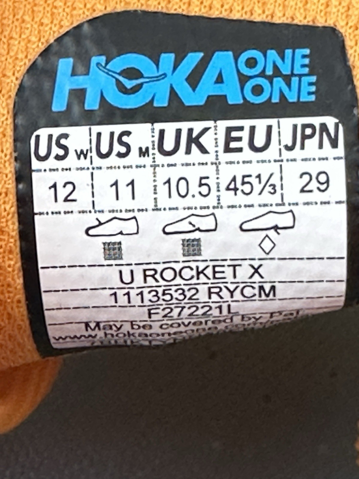 HOKA ONE ONE Rocket X Men's Running Shoes US 11 Men’s Breathable Yellow Orange