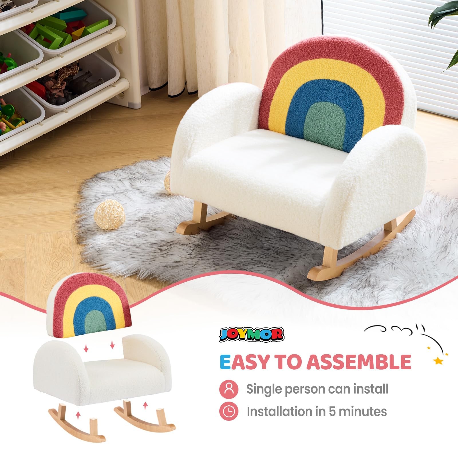 Toddler Couch Solid Wooden Anti-Tip Design for Nursery & Playroom Birthday Gift