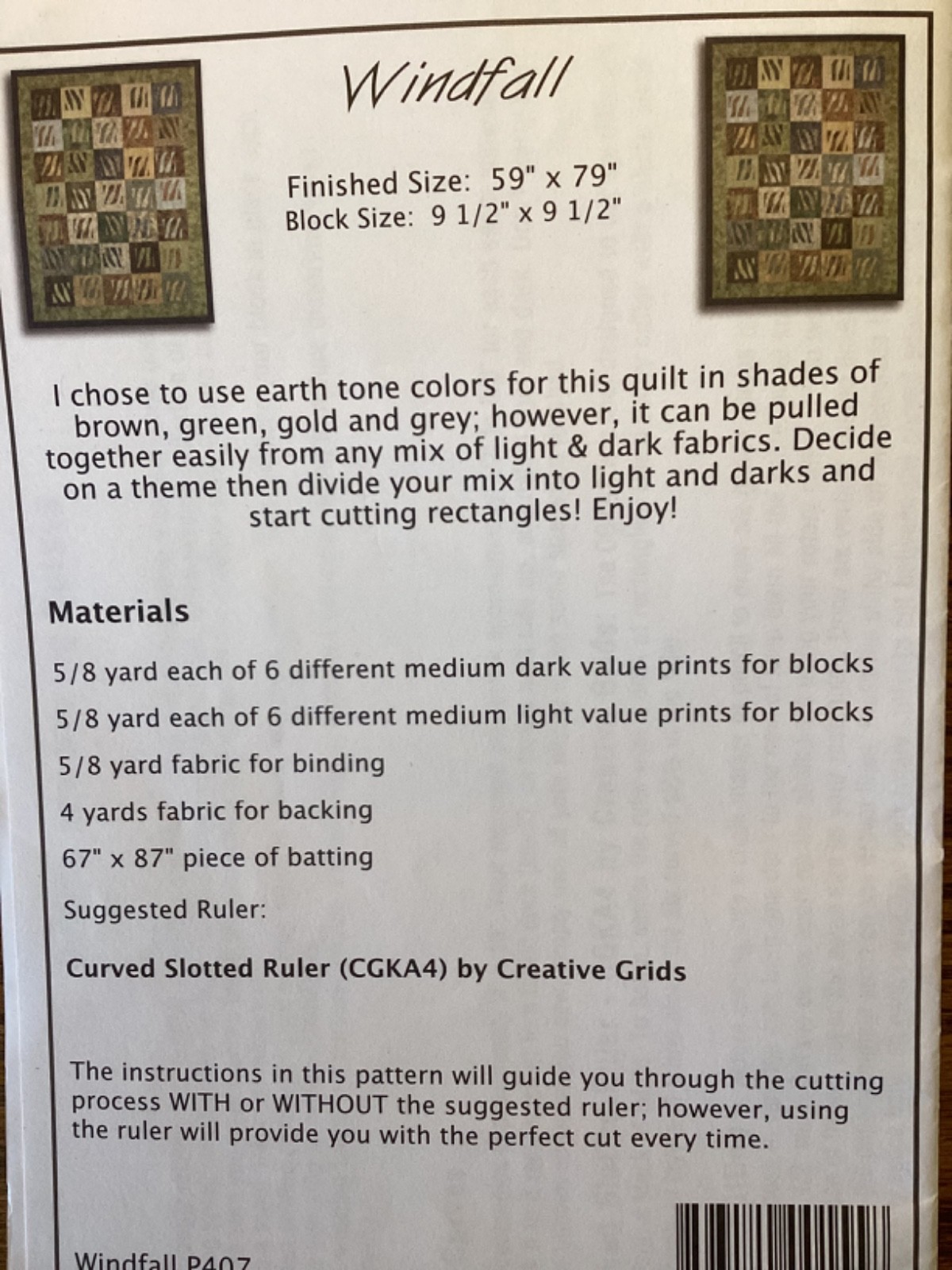 PATTERN “Windfall” Earthy Block Quilt NEW Saginaw St. Quilt Co.