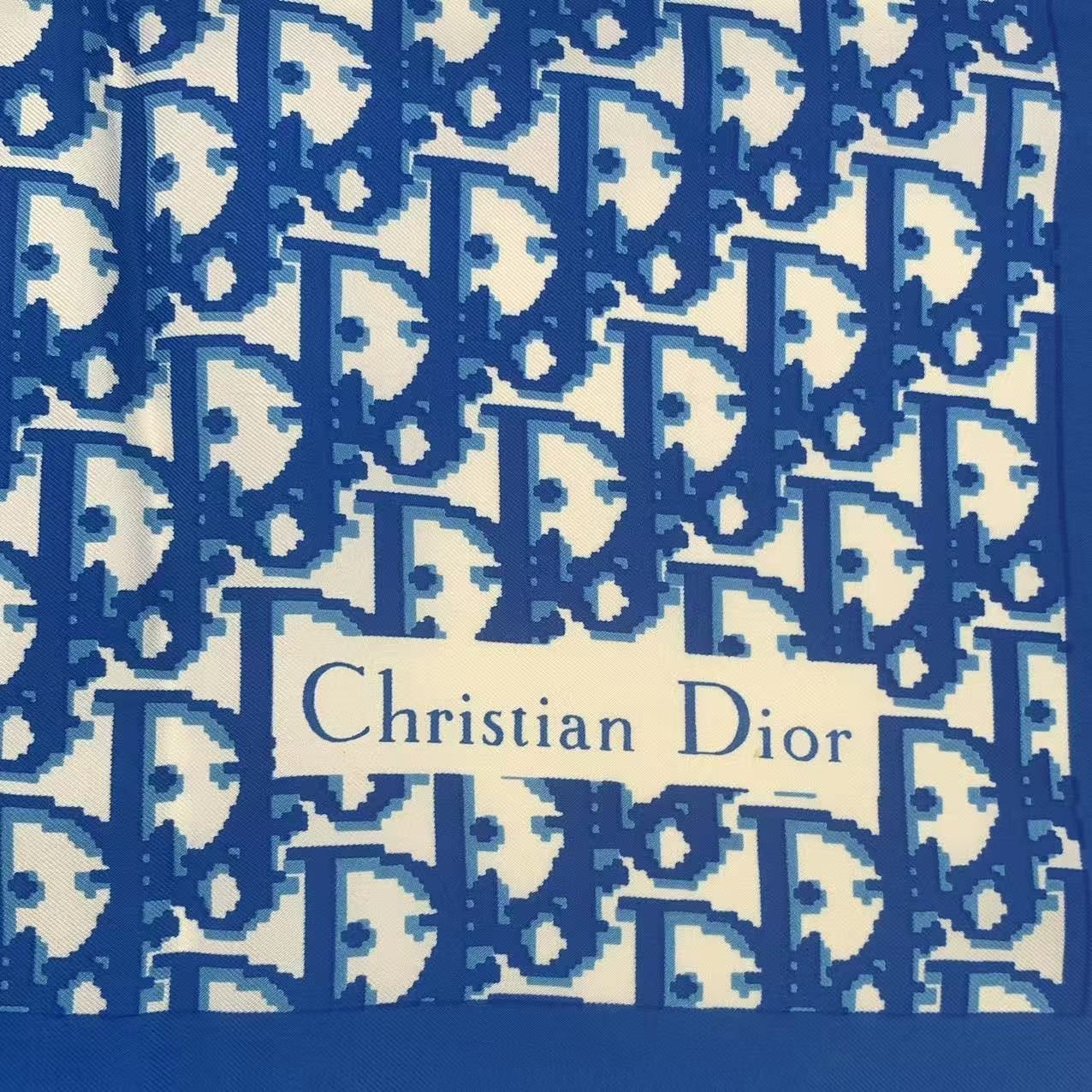 Authentic Dior Silk Scarf Trotter Pattern Blue 80cmx80cm Woman Used Vintage