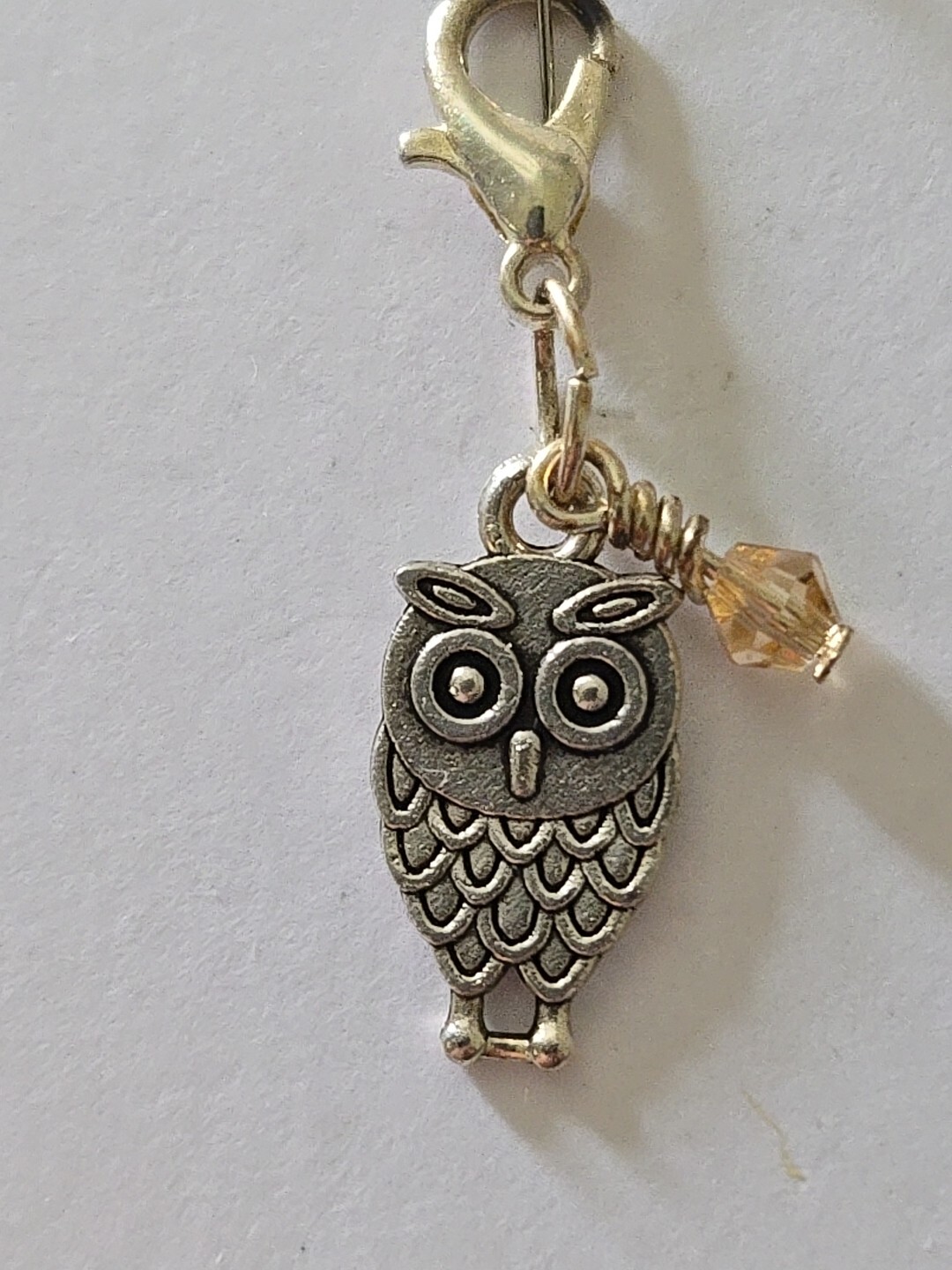 New Owl Tan Swarovski Crystal Bead Hand Crafted Small Charm Metal Jewelry
