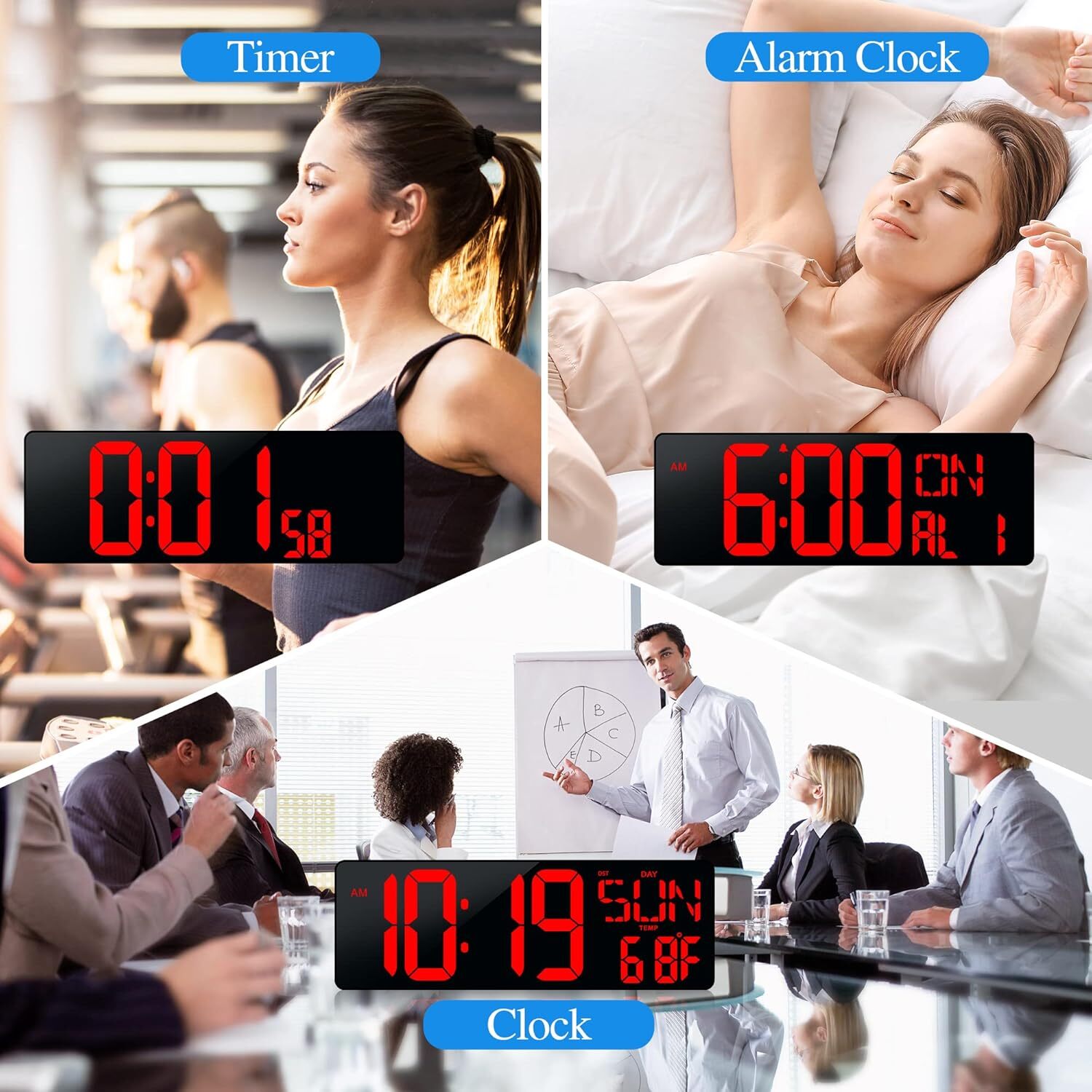 Large Digital Wall Clock With Remote Control 17.2 LED Large Display Timer With