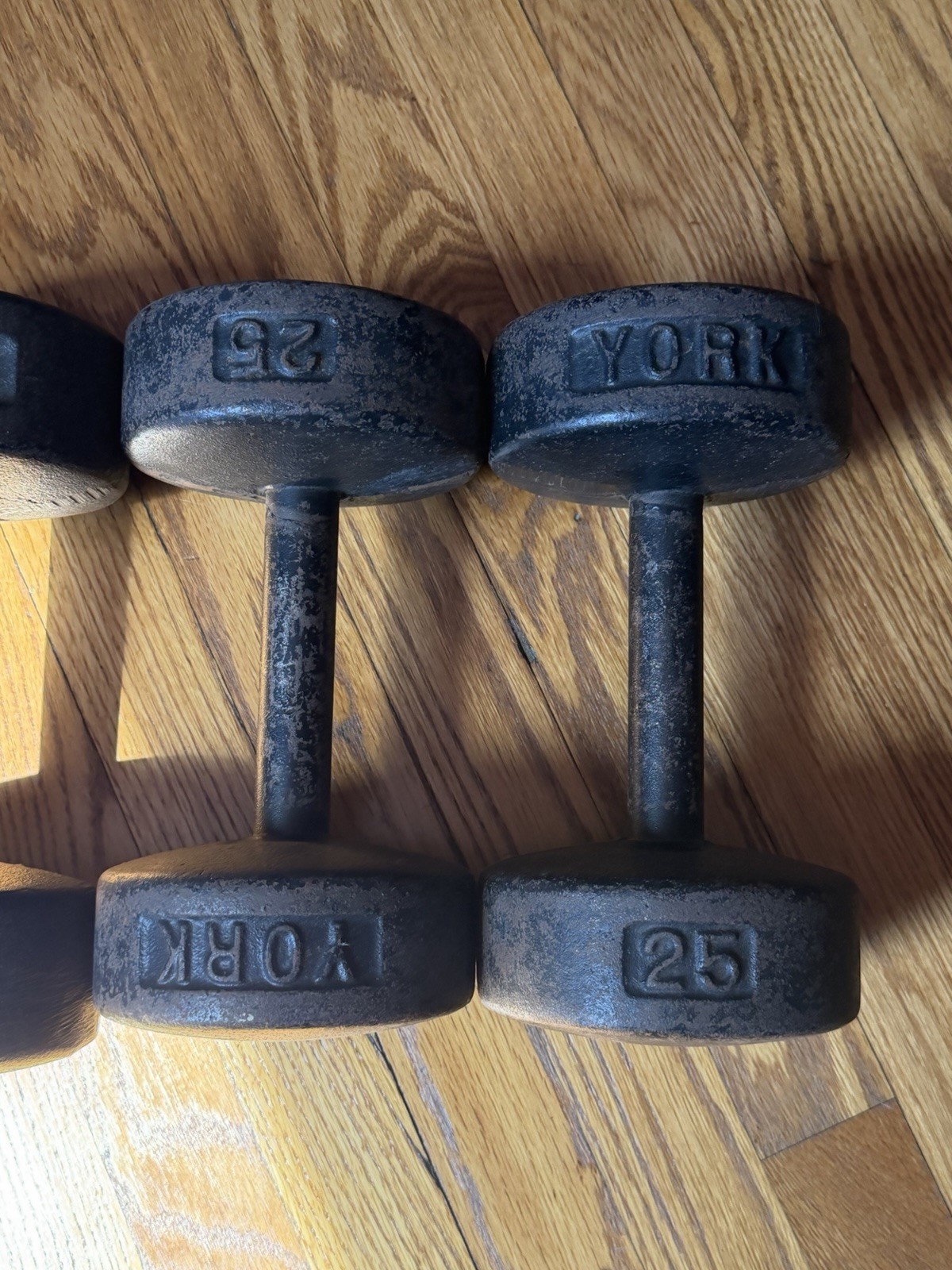 Vintage YORK Dumbbells 25lb Set Cast Iron Old School Gym Weights