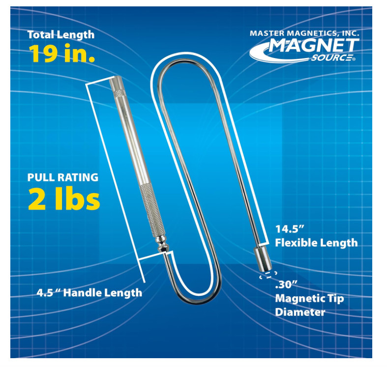 Master Magnetics Bendable Pickup Tool, 19” Long, 2lb Hold, Silver