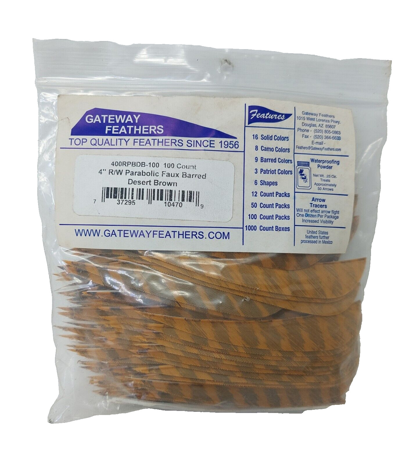 100 Pack Gateway Feathers 4" Right Wing: Parabolic Faux Barred Brown 400RPBDB