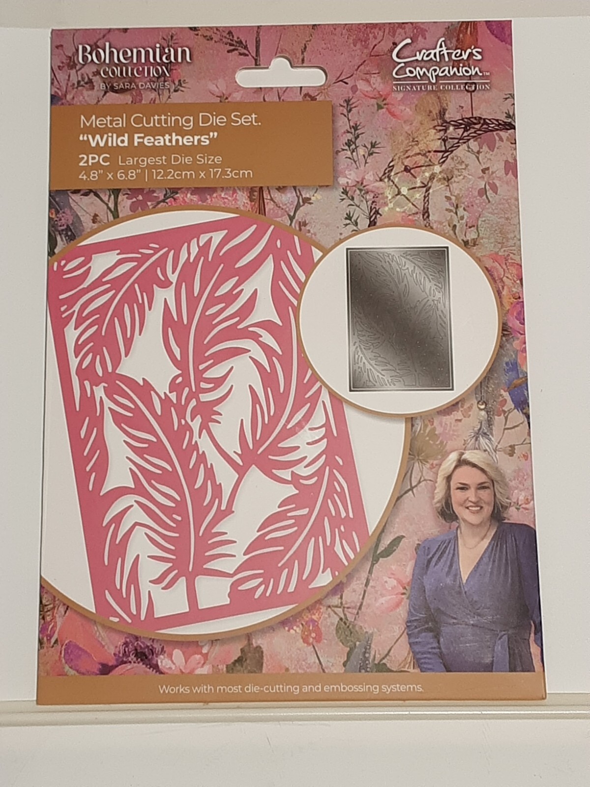NEW Crafters Companion Wild Feathers 2 Dies 4.8x6.8 Sara Davies Bohemian Collect