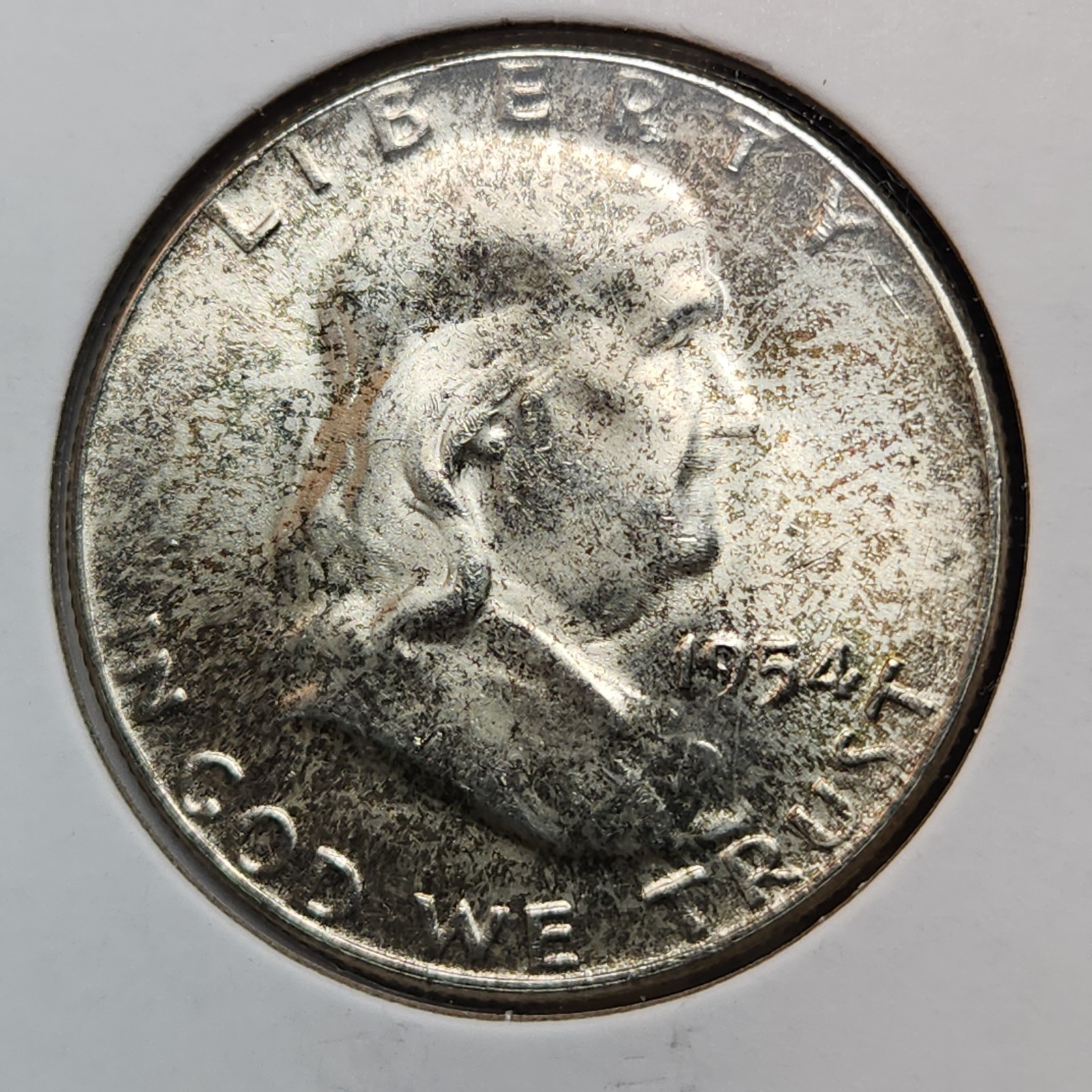 1954 P Ben Franklin Half Dollar 50c Unc BU Toner 90% Silver US Mint Coin F-54Ah