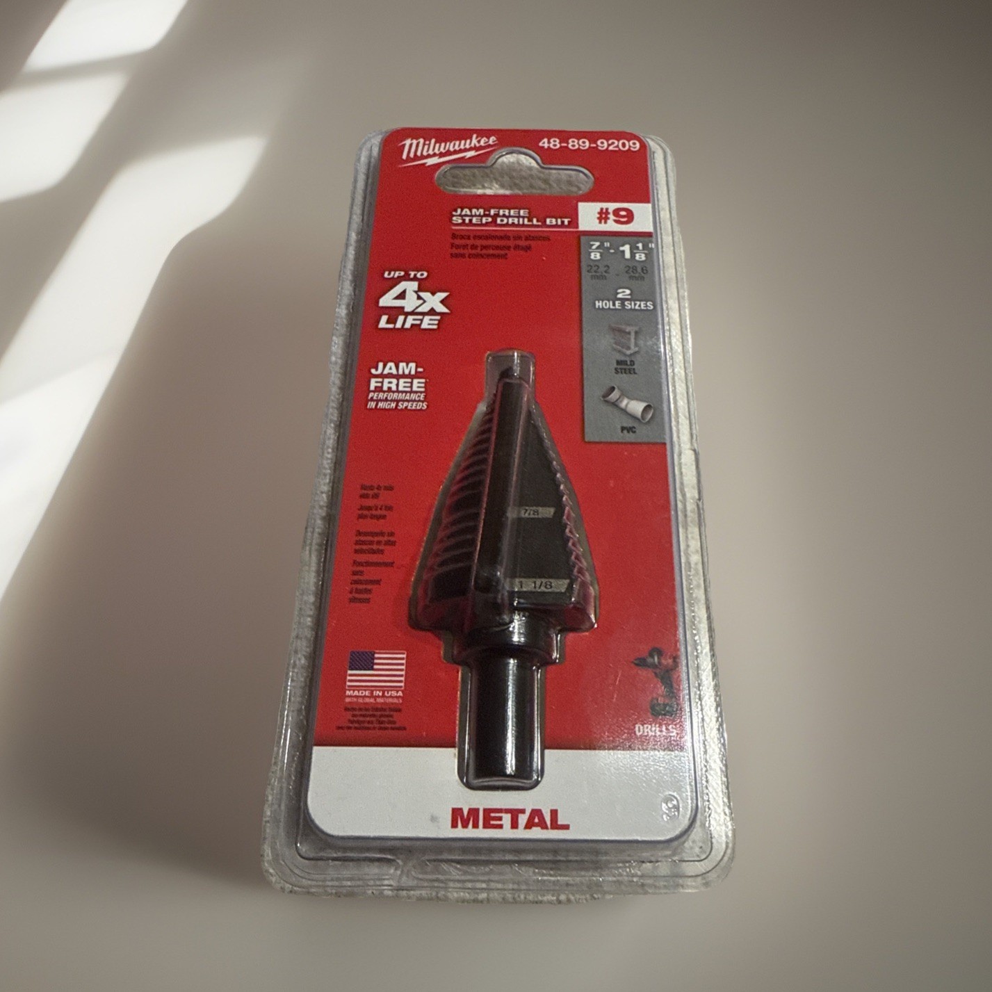 48-89-9209 Milwaukee 7/8- 1-1/8 Step Drill Bit Jam-Free #9 New Sealed- Free Ship