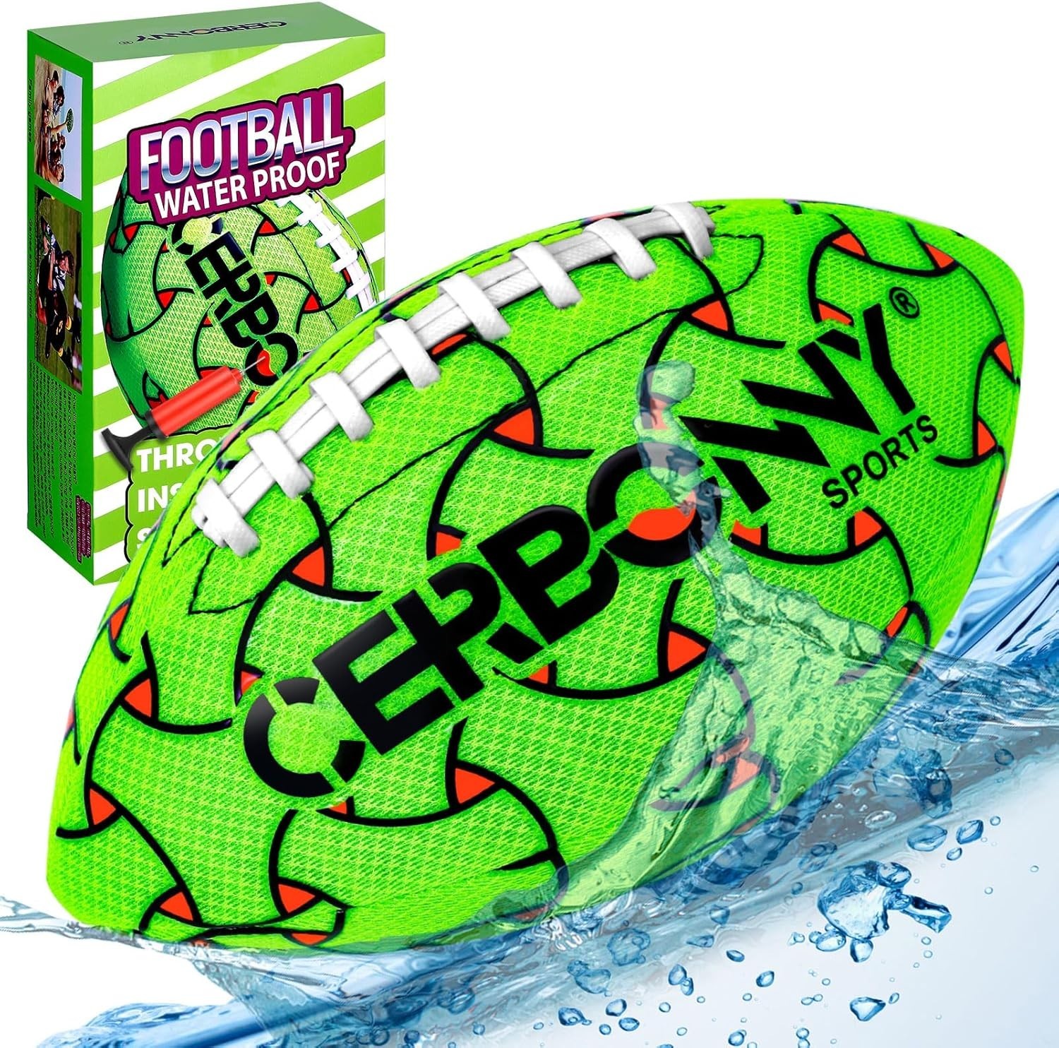 CERBONNY Waterproof Football for Kids Ages 3-12, 1Pcs-Green, Green+Orange