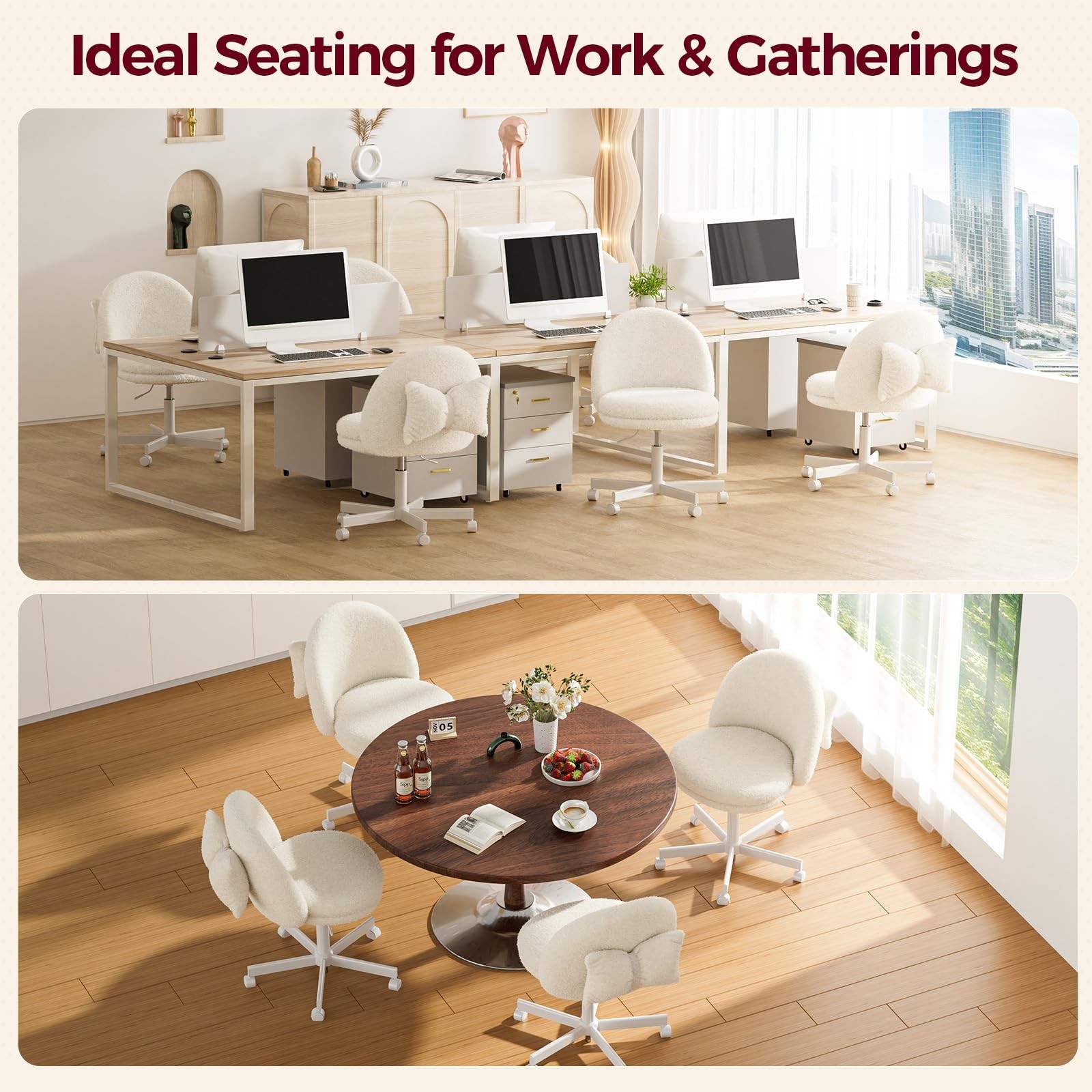 Velvet Tall Office Chair with Wheels Vanity Chairs with Back, Versatile Heigh...