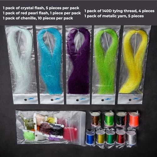 Fly Tying Materials Kit with Hooks Thread Crystal Flash Chenille Feathers,