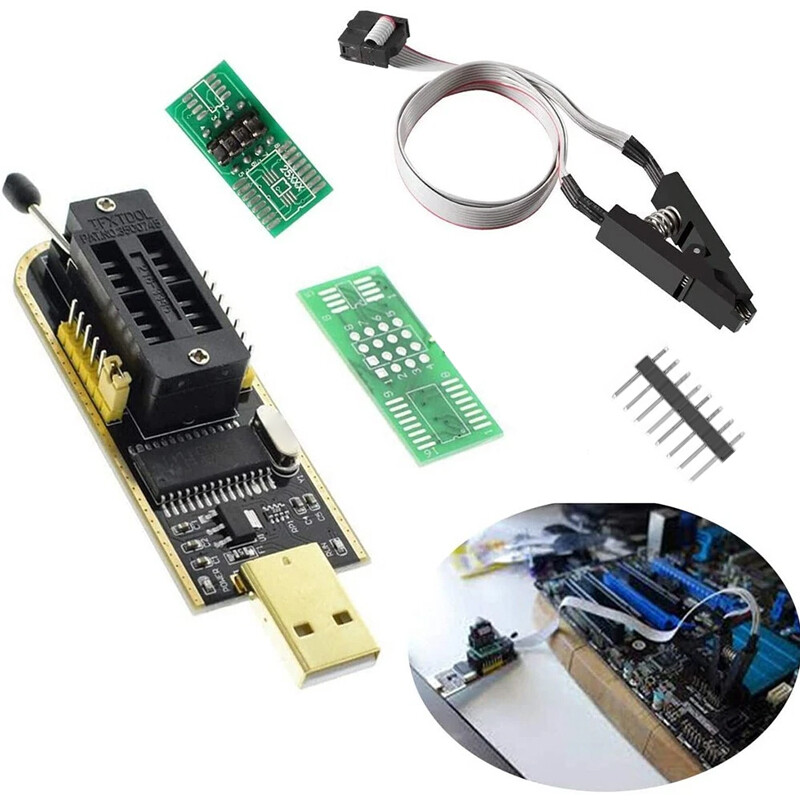 SOP8 Test Clip and CH341A USB Programmer Flash 24 25 EEPROM BIOS Writer SPI USB