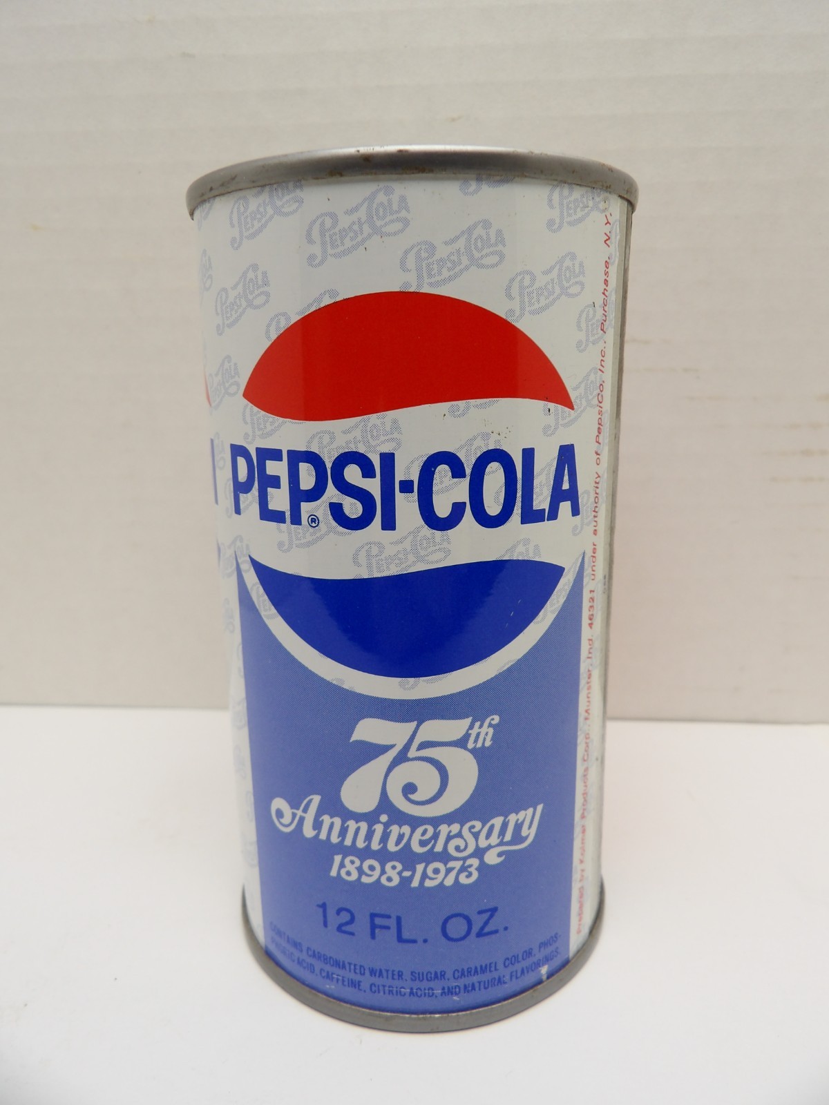 PEPSI 75th ANNIVERSARY  1898-1973 STRAIGHT STEEL JUICE TAB SODA POP CAN INDIANA
