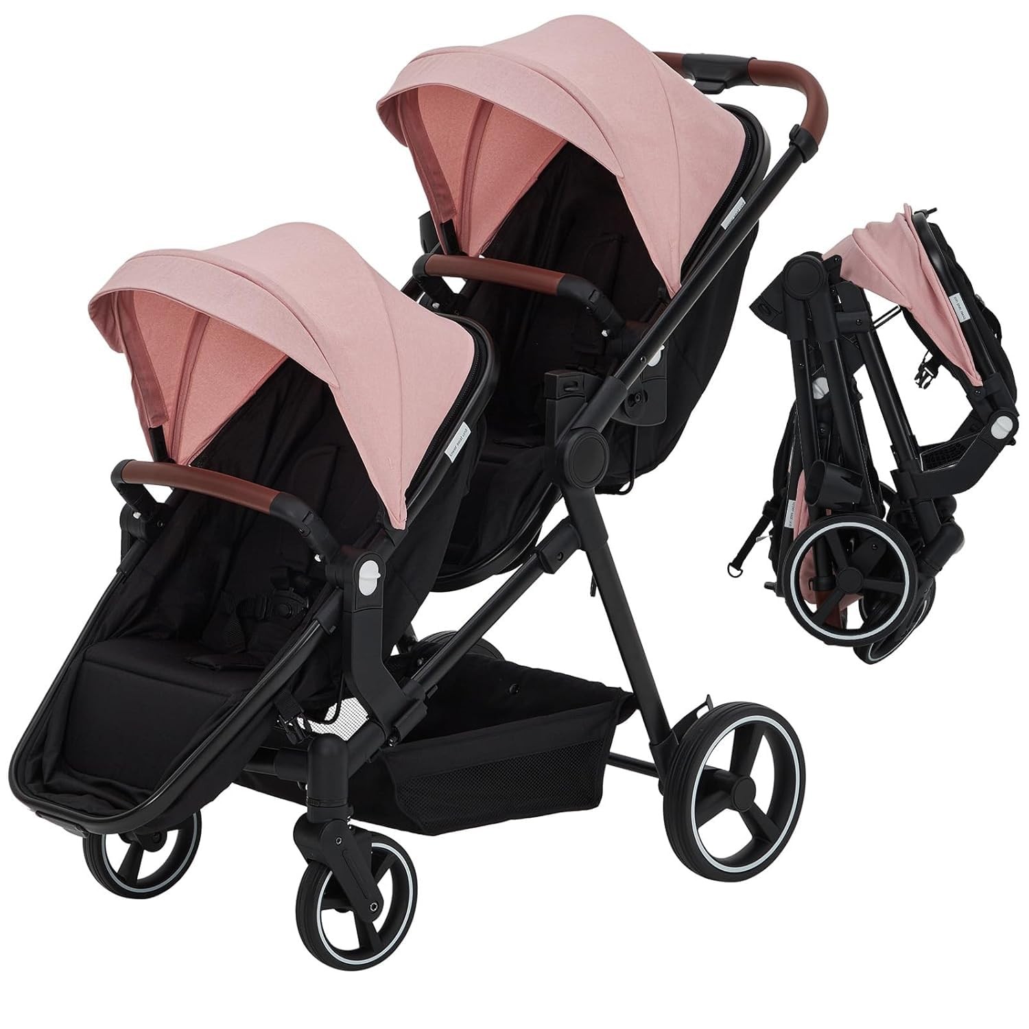 Double Stroller for Twins 0-6 Months, Foldable, Reversible Seats, Brake, Canopy
