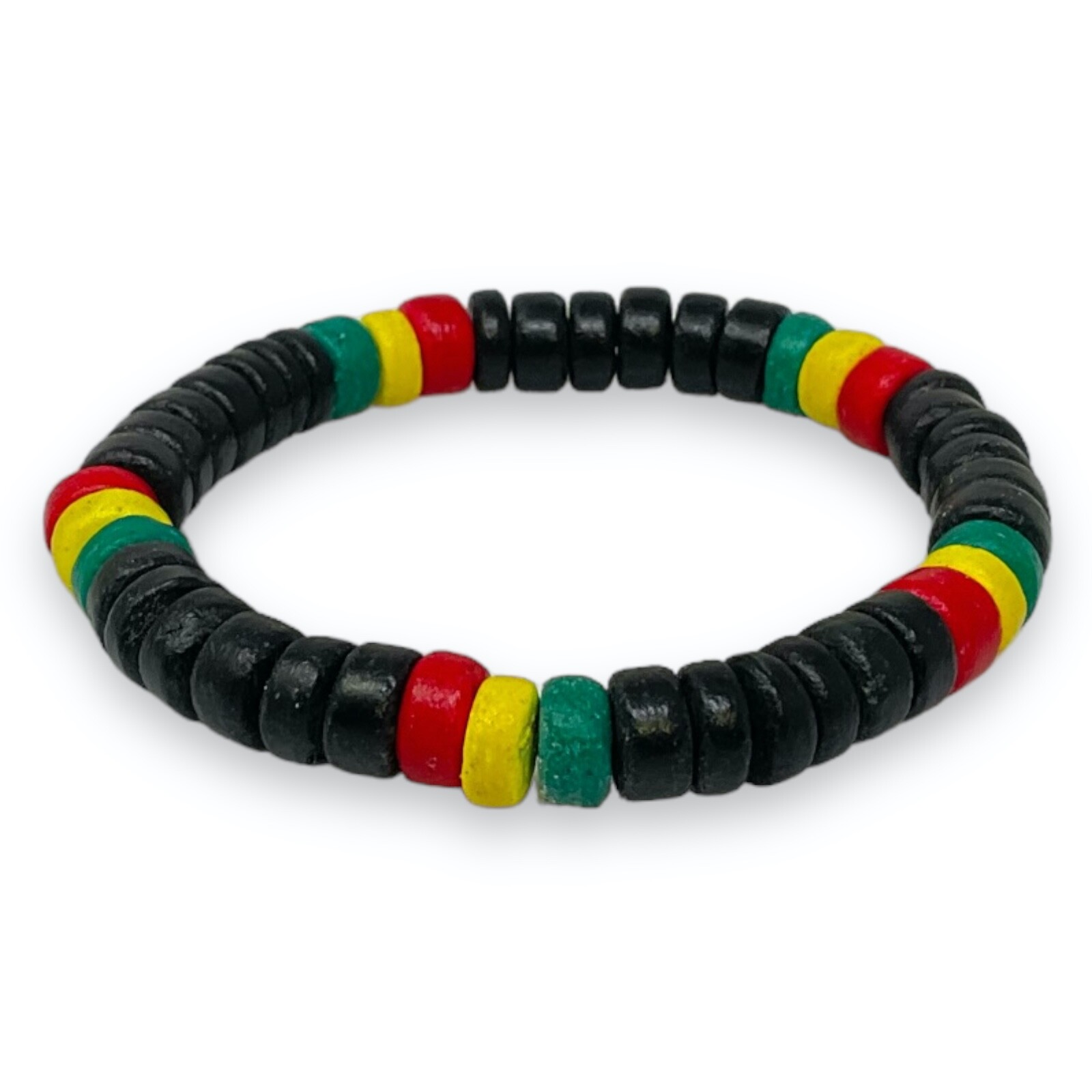 Rasta-Inspired Thick Coconut Shell Bracelet 7” – Handcrafted, Eco-Friendly Black