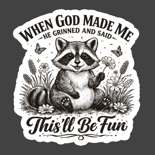 Raccoon Sticker Vinyl Decal When God Made Me This'll Be Fun Funny Quote