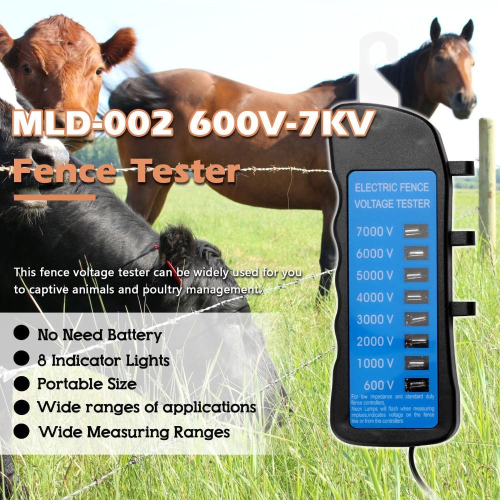 600V-7KV Garden Electric Fence Tester 8 Indicator Light Digital Voltmeter Tool