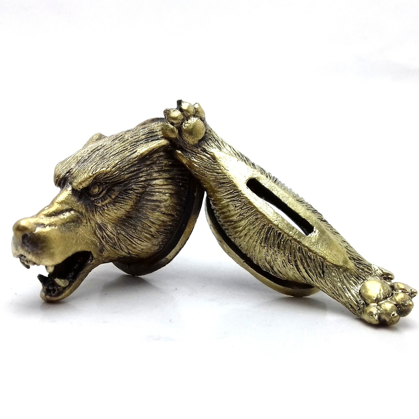 Knife Finger Guard Bolster and Pommel - Bronze set Wolf paw