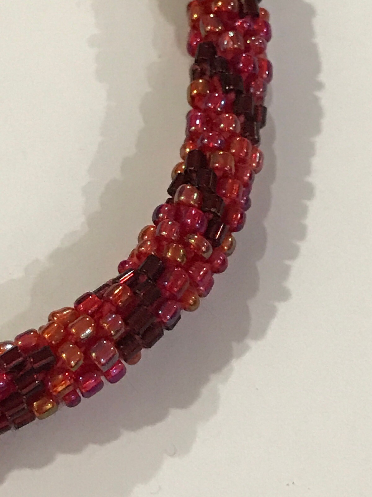plaid seed bead crochet bracelet 7”