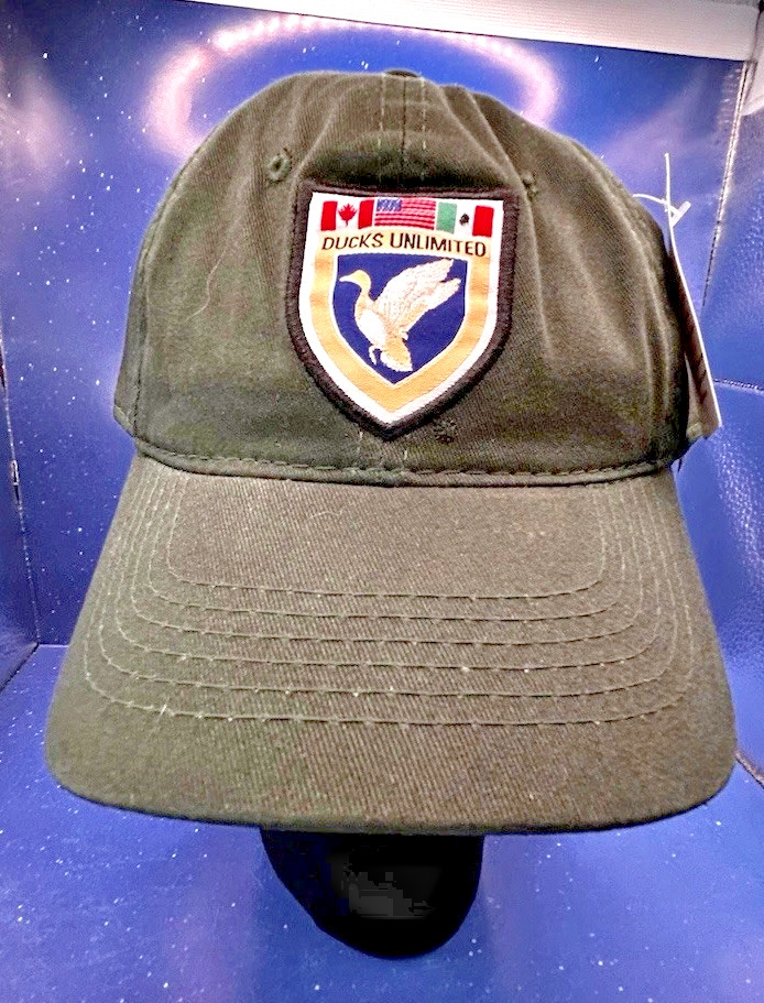 Green DUCKS UNLIMITED Outdoor Cap Shield Patch with Duck & Flags Adjustable New