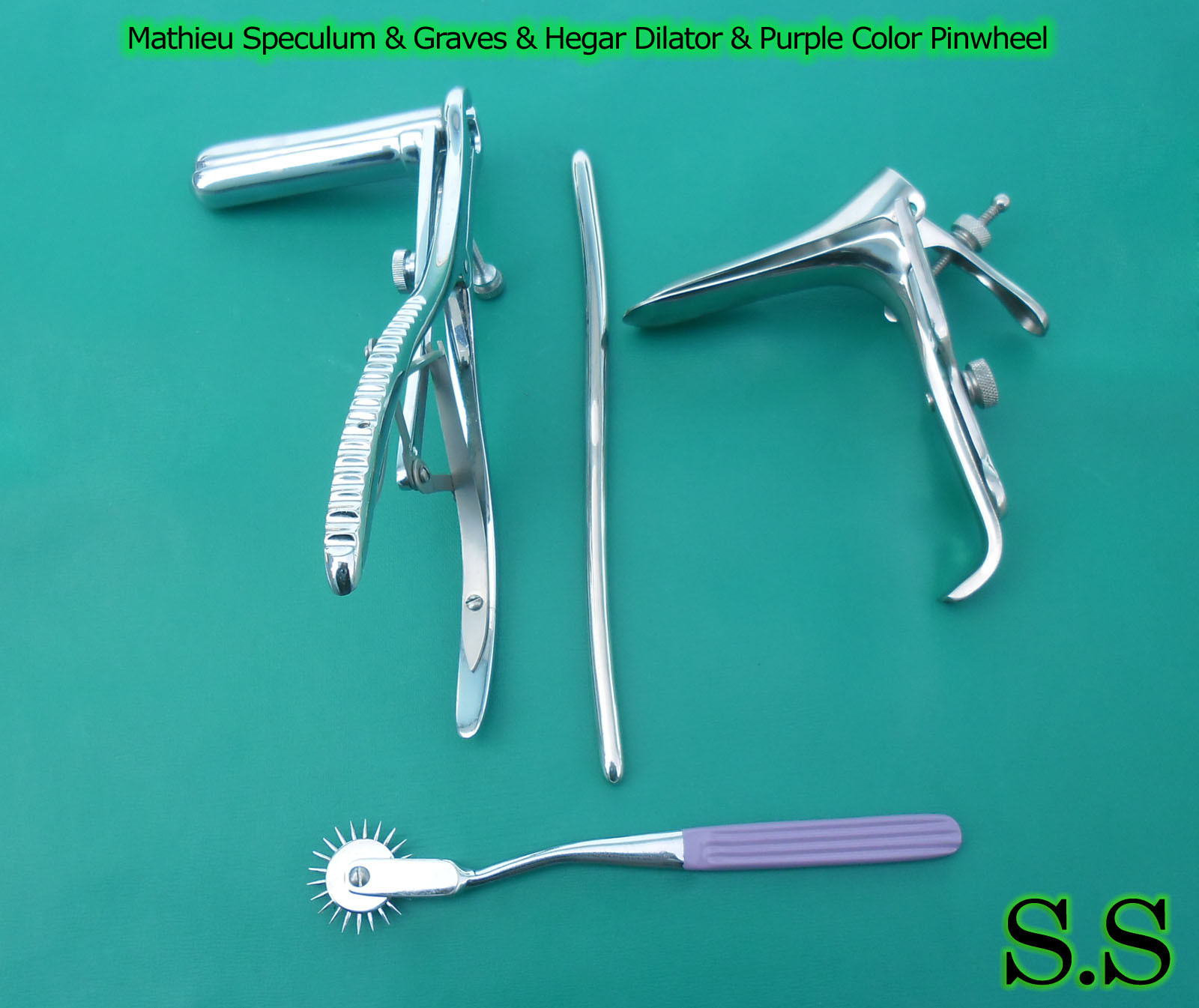 Mathieu Speculum Hegar Dilator Purple Pinwheel & Graves Speculum Small