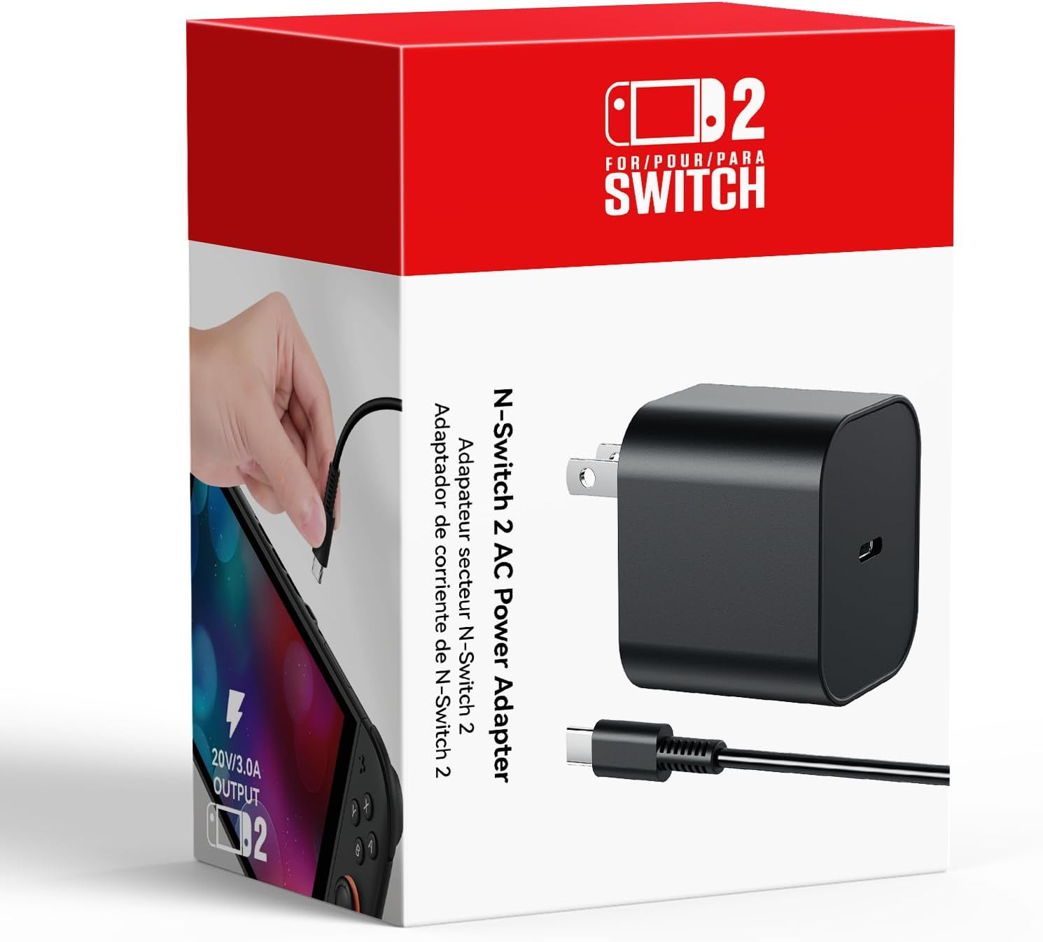 Switch 2 Charger - 60W AC Power Adapter for Nintendo 2/1, 5FT/1.5M UBC Cable, Su
