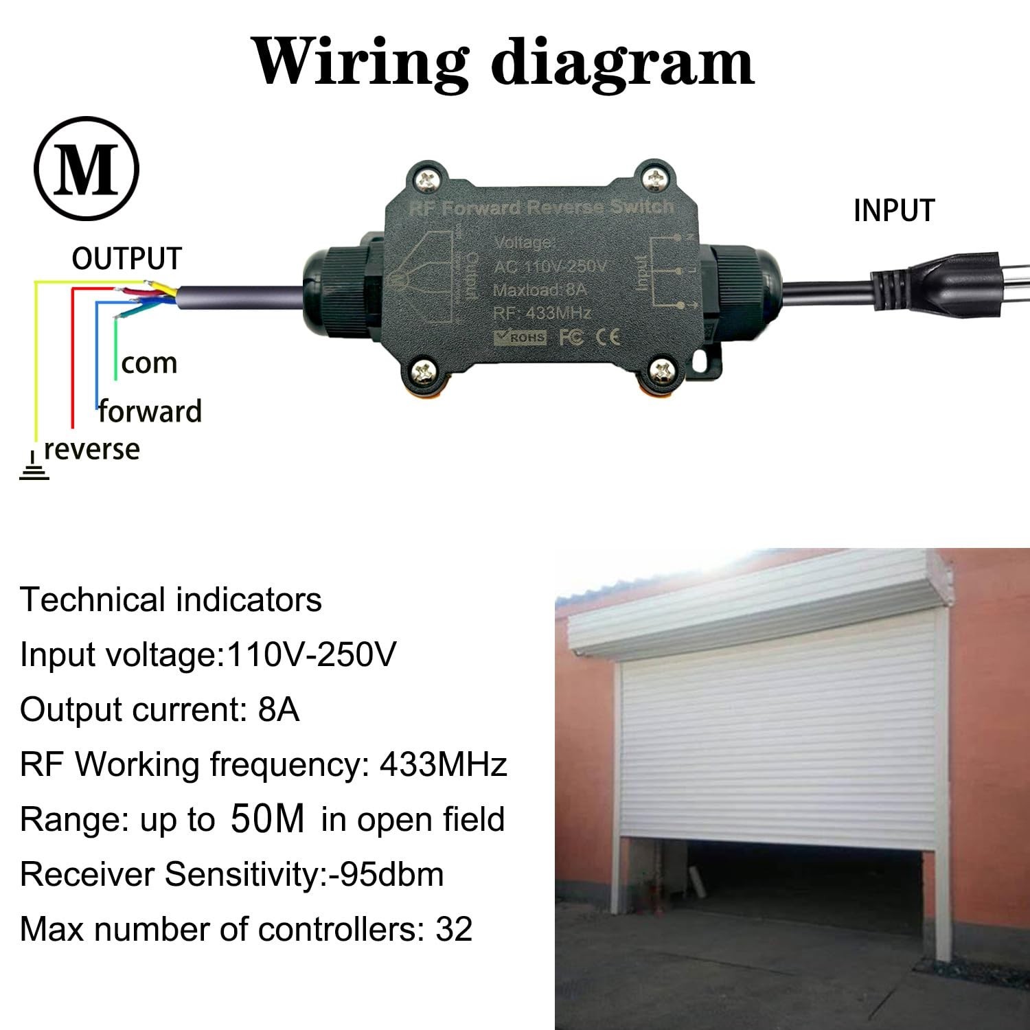 AC110V Forward and Reverse Remote Control Switch,Waterproof Wireless Switch w...