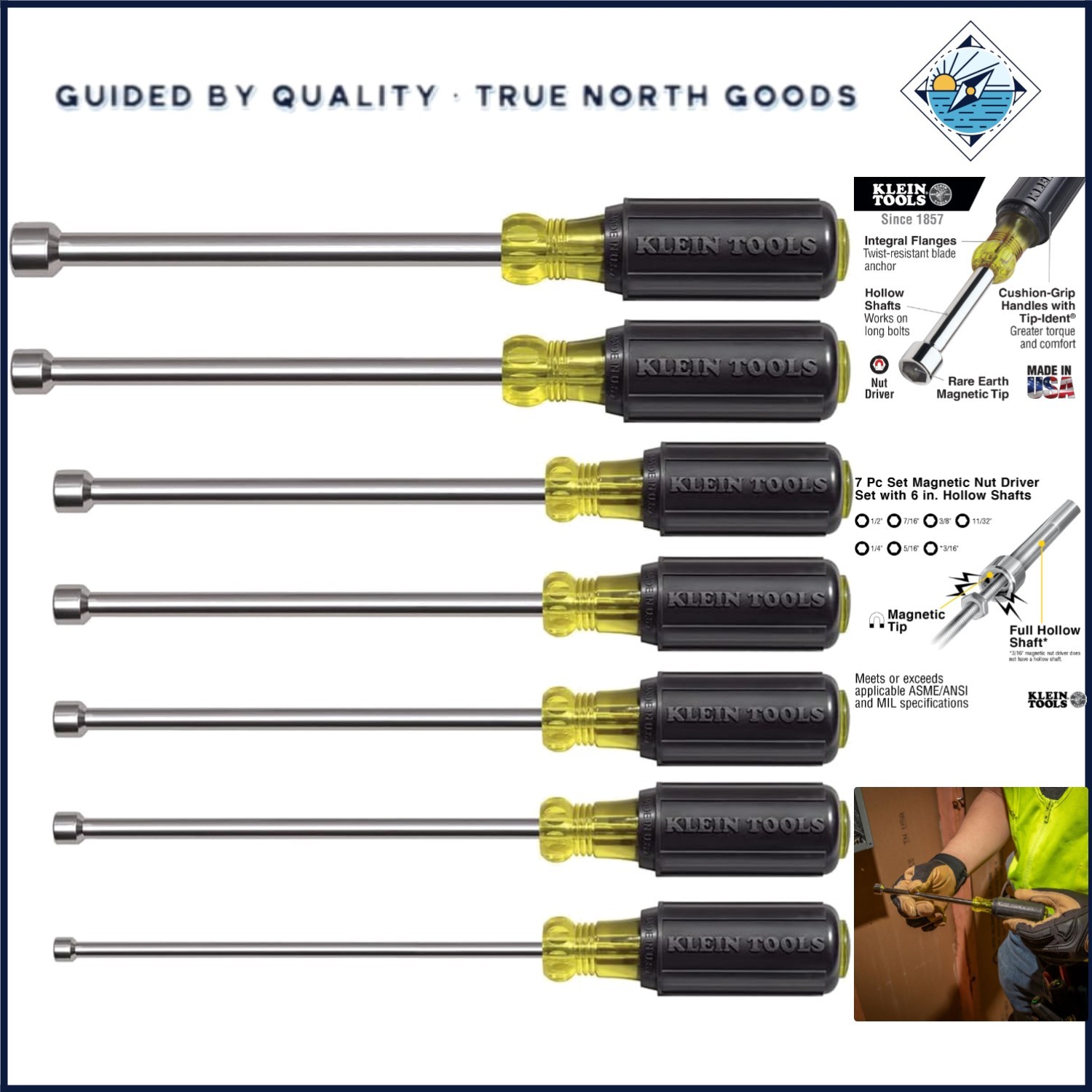 Magnetic Nut Driver Set with 7 Pieces, Hollow Shafts for Long Bolt Applications