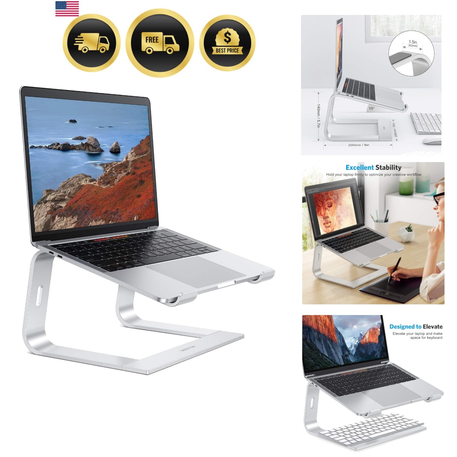Laptop Stand for Desk, Detachable Laptop Riser, Aluminum Laptop Holder, Compa...