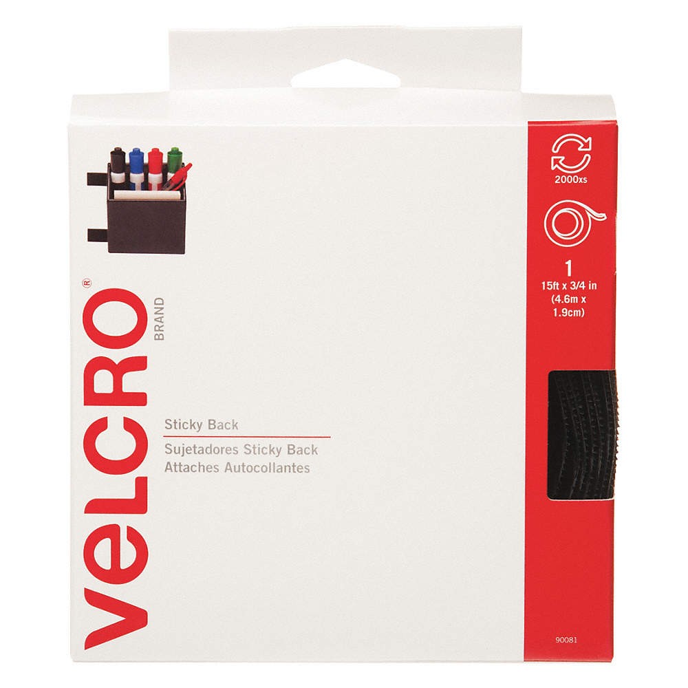 VELCRO BRAND 90081 Hook-and-Loop Fastener, Black, Roll 5JLD8