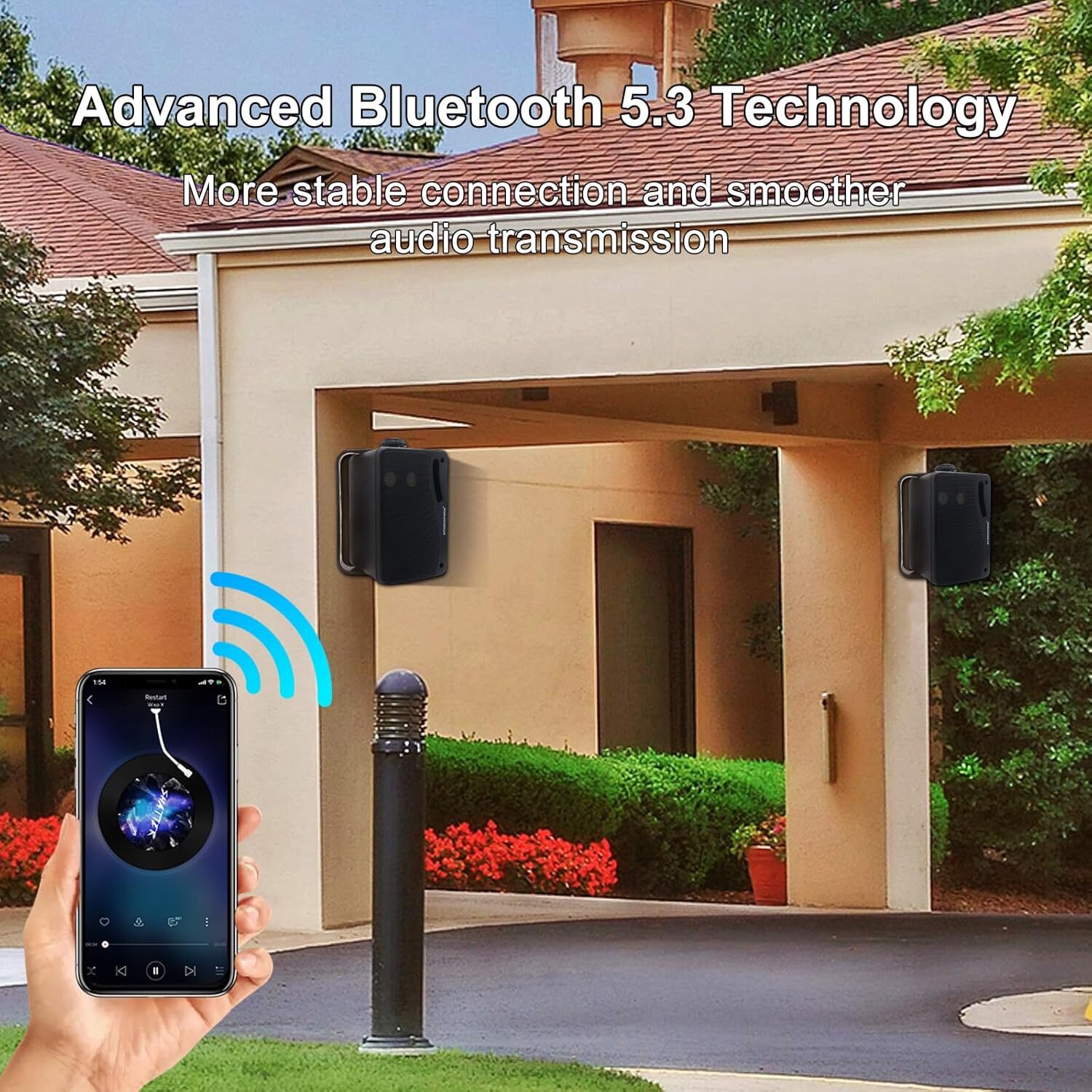 3.5" 3-Way 200W Bluetooth Speakers Waterproof Outdoor Wall Mount 2Pcs