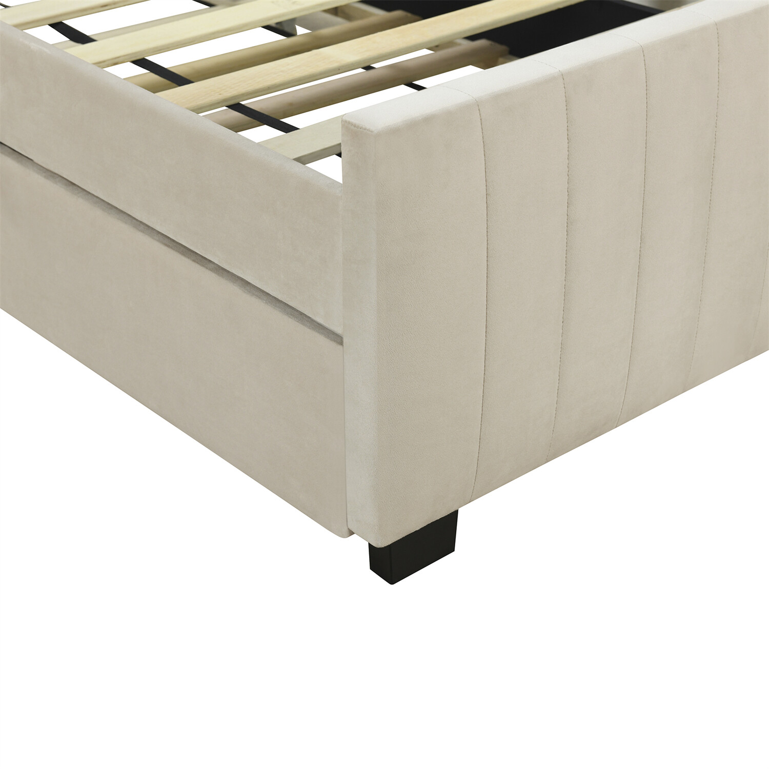 Twin Size Bed Frame Upholstered Platform Bed w/ Pull Out Trundle Beige/Pink US