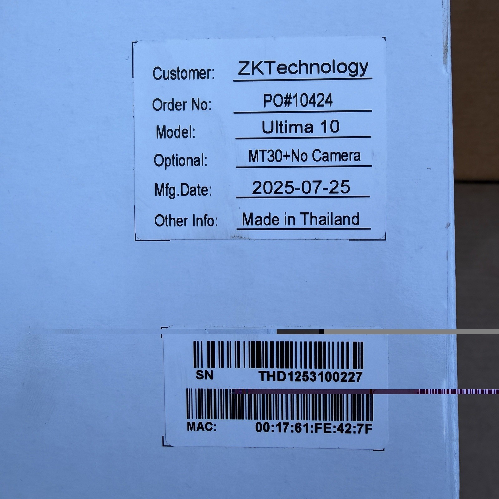 ZKTeco Ultima 10 Time Attendance Terminal MT30 Card Reader No Camera Android New