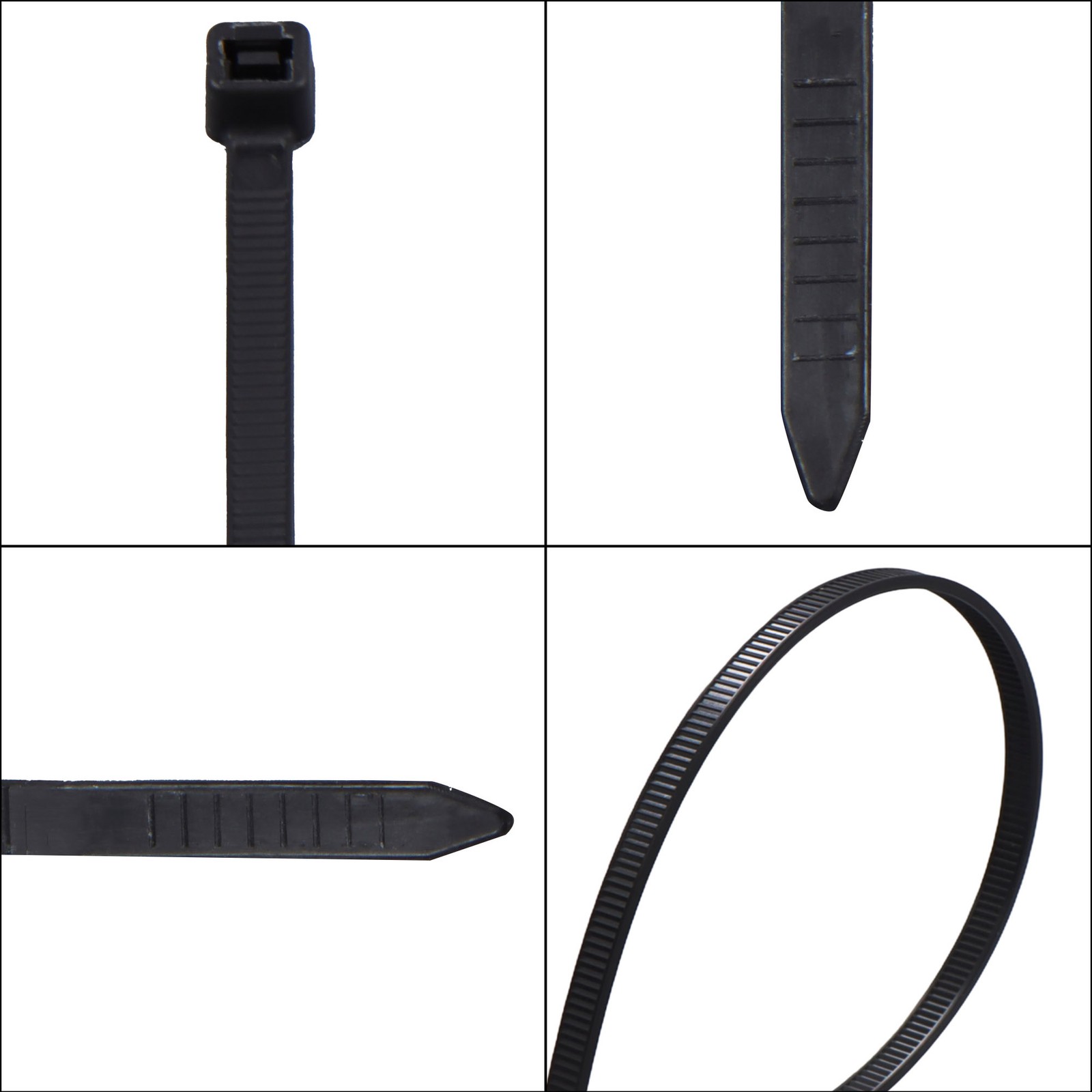 Black 1000-Pack & White 100-Pack, 12" 50 lbs Self-locking Nylon Cable Ties