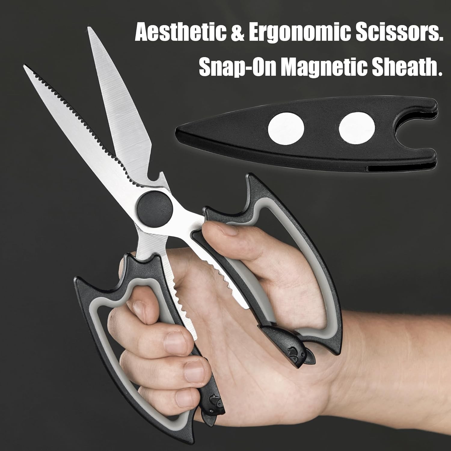Halloween Goth Kitchen Scissors 2-Pack - Heavy Duty Shears with Magnetic Sheath