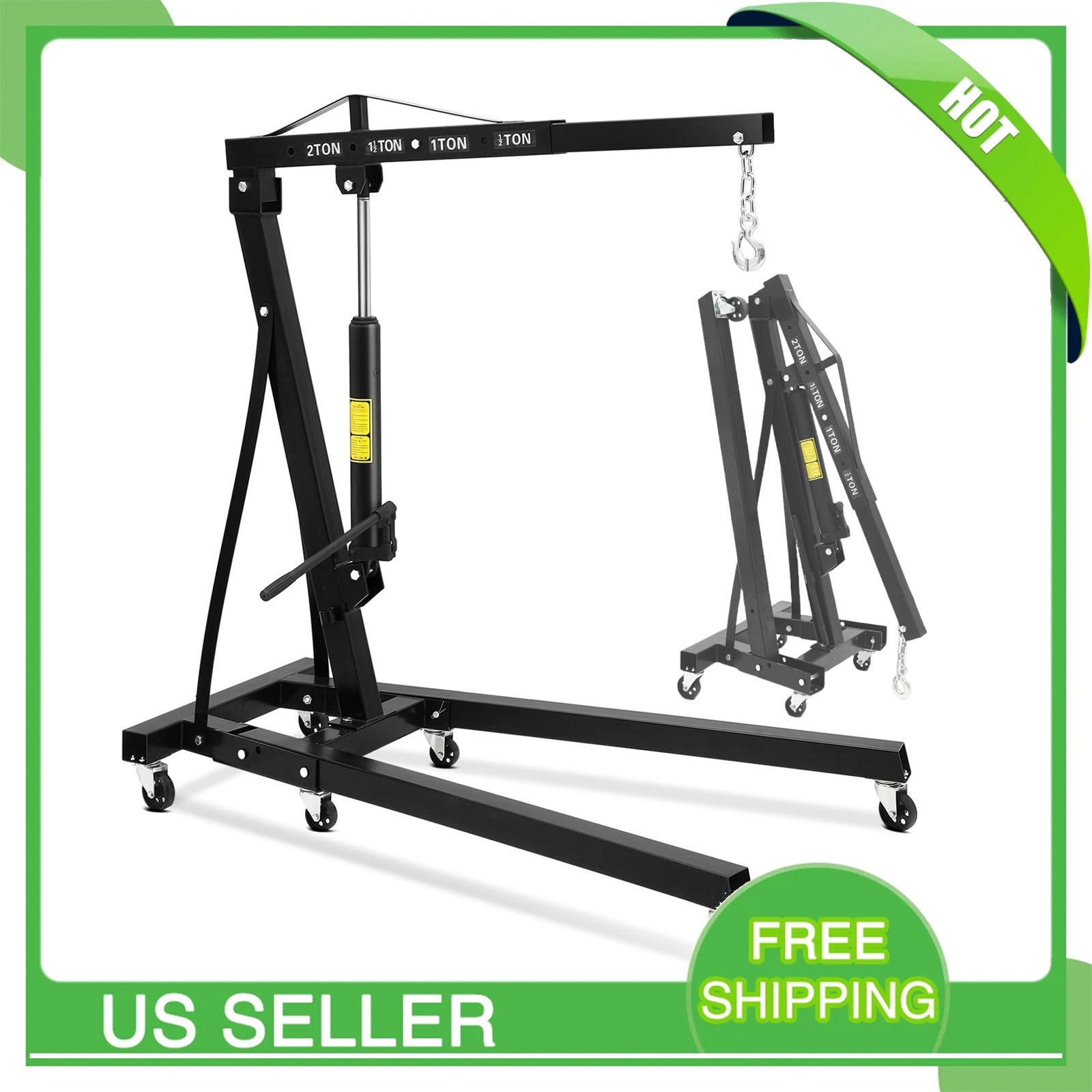 4400 Lbs Folding Hydraulic Engine Hoist 2 Ton Portable Cherry Picker with Wheels