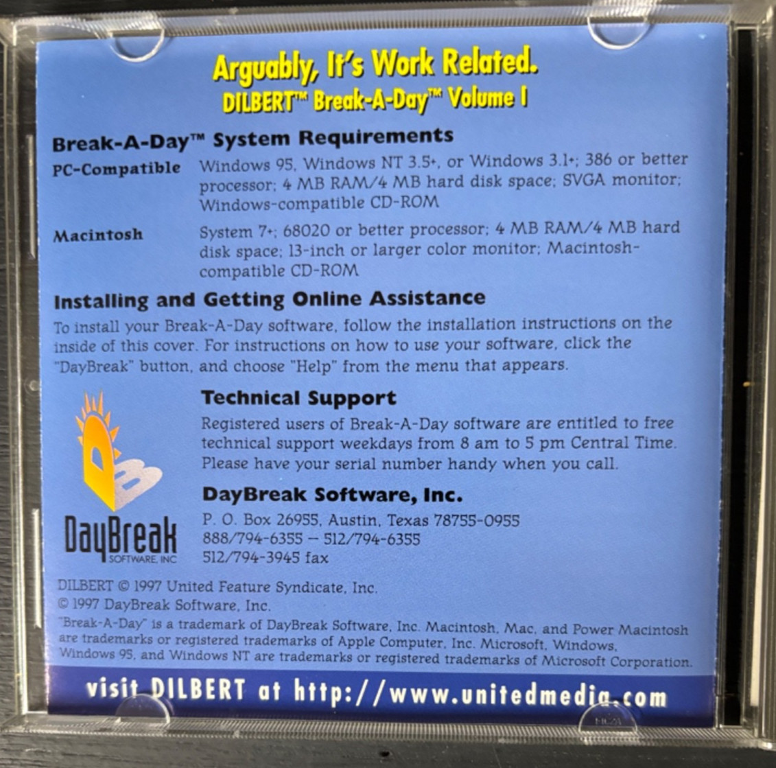 Dilbert Break-A-Day Software (PC Mac CD-Rom, 1996, DayBreak) by Scott Adams