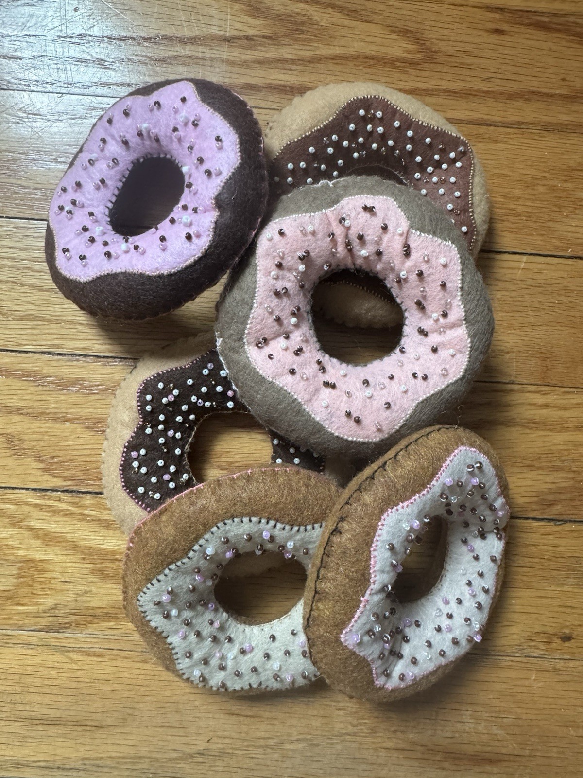 Handcrafted Felt Beaded Donut Bowl Fillers Set Of 6