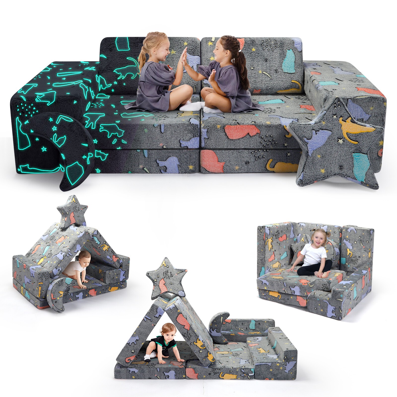 9pcs Modular Kids Play Couch, Toddler Couch Sectional Sofa Building Playhouse