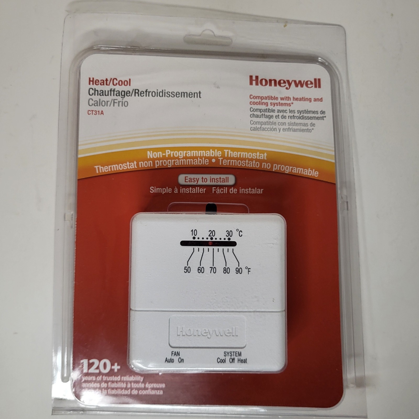Honeywell CT31A Thermostat Heat & Cool Non Programmable Easy To Install