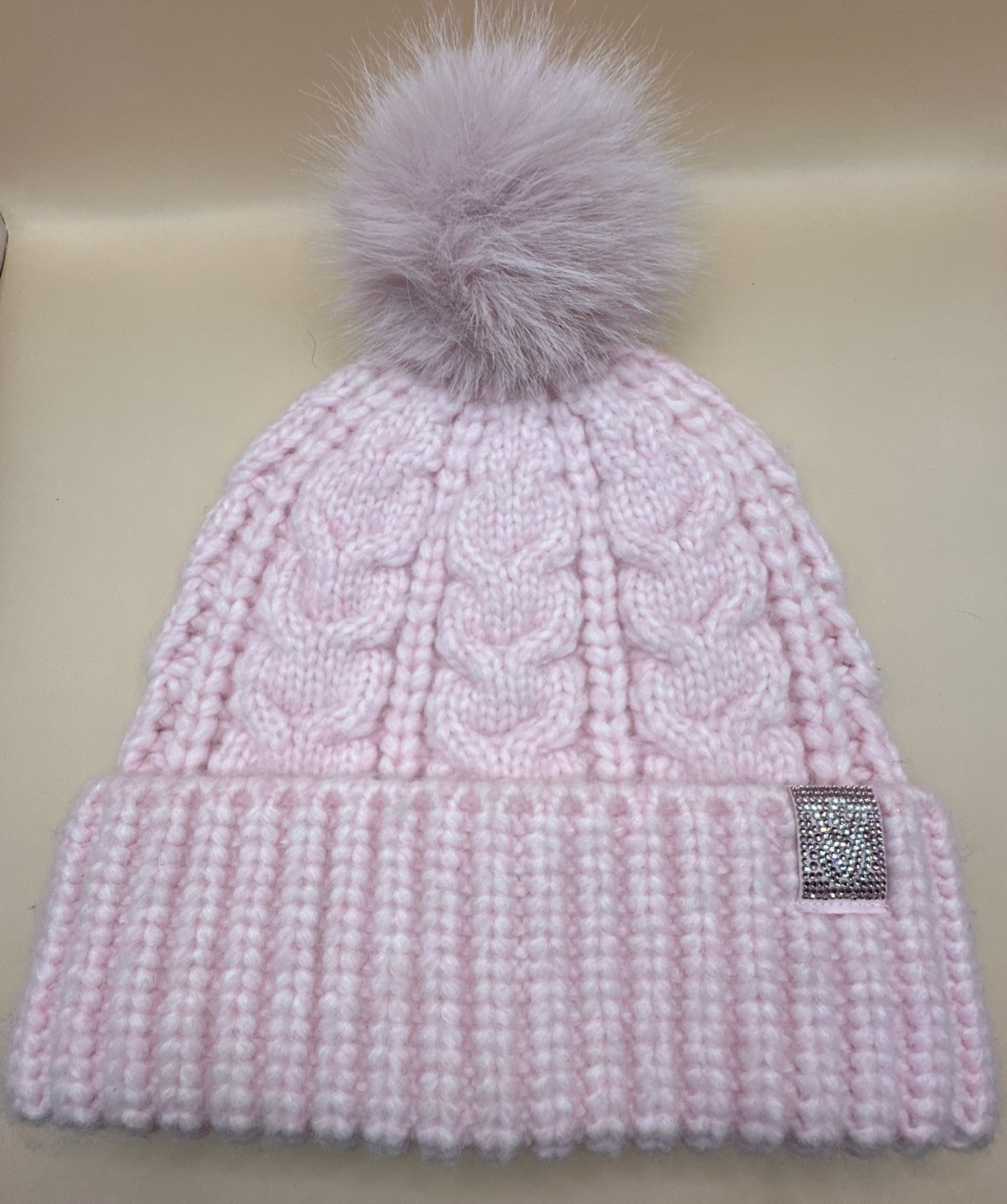 New Victoria's Secret Beanie Hat Women's Pretty Pink Cozy Cable Knit Pom