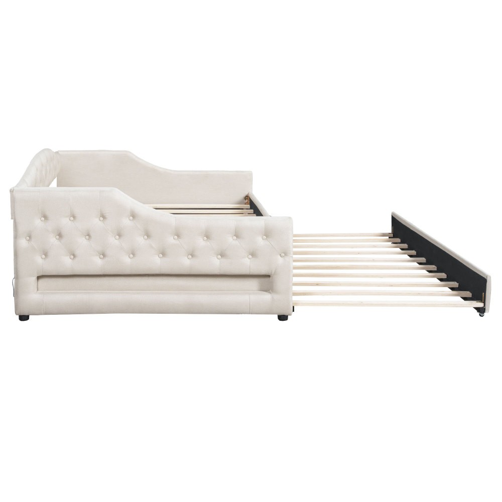 Upholstered Bed with LED Strip Lighting and Casters, Featuring Foam Padding