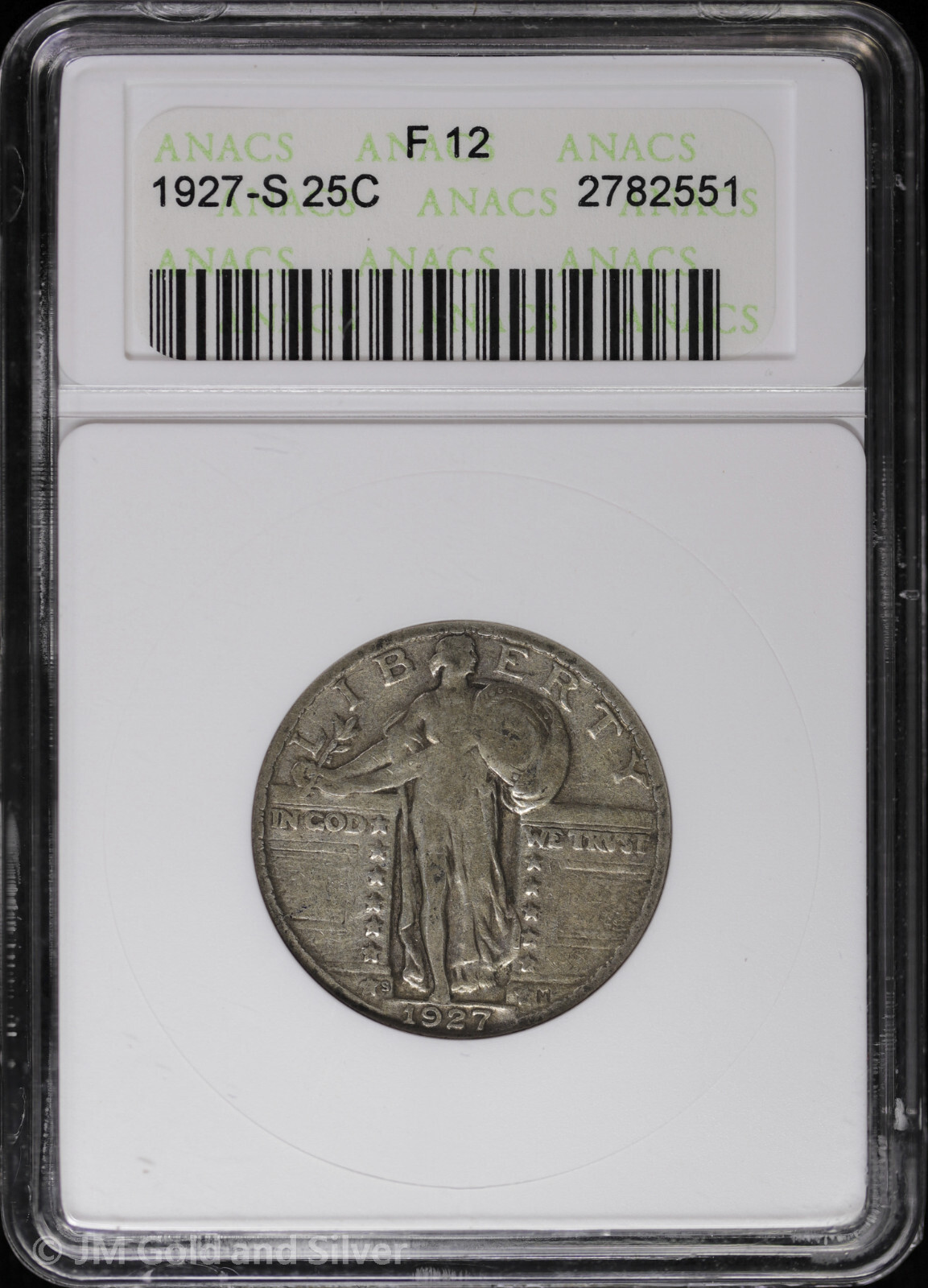 1927 S 25C Standing Liberty Quarter ANACS F 12 | Soap Box Fine