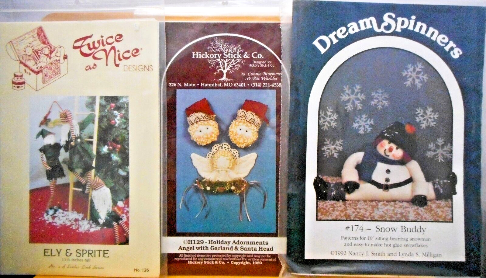 3 Christmas Patterns-2 Elves Ely & Sprite Elf-Angel & Santa Head-Snow Buddy #32