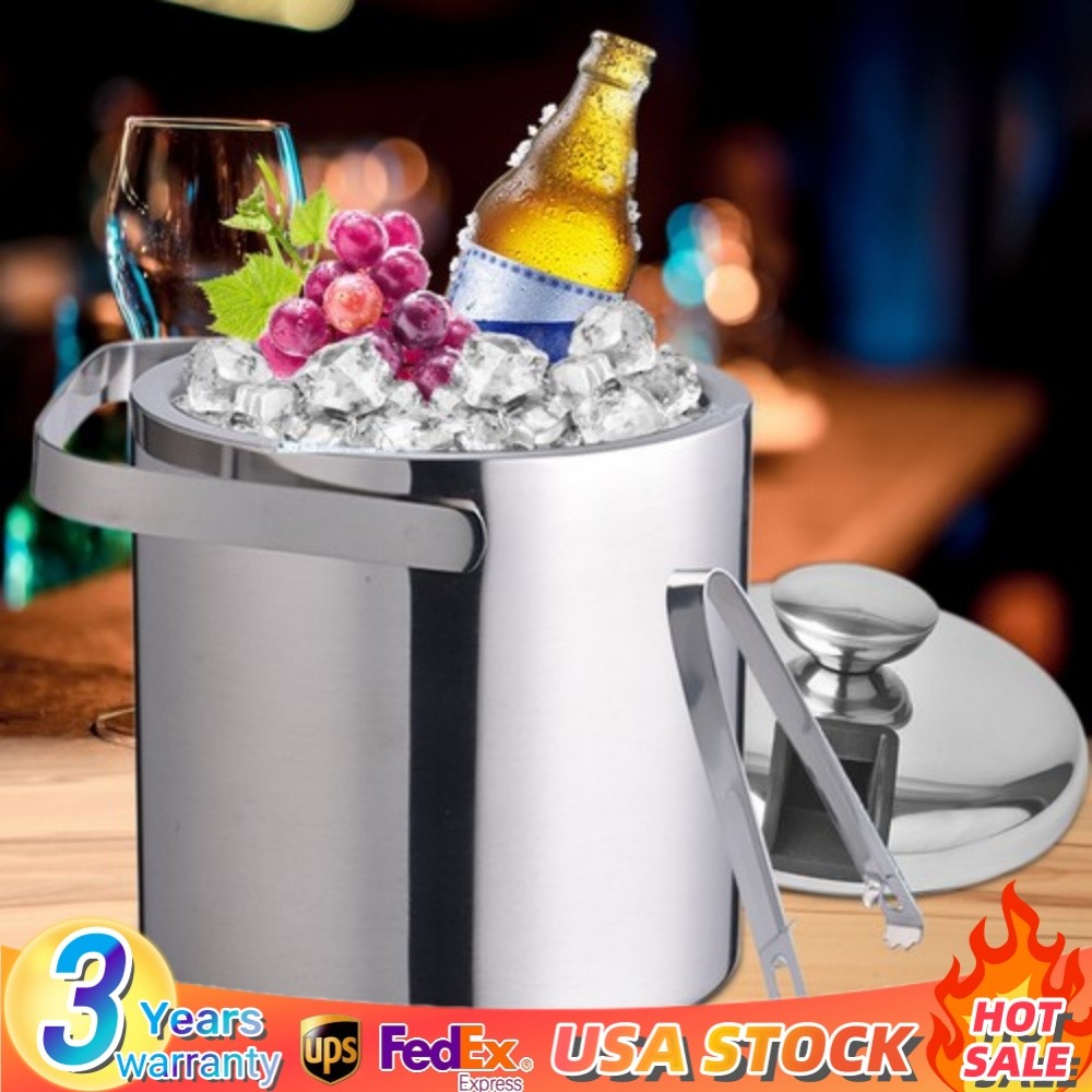 1.3L Ice Bucket with Lid ice Tong Insulated Bucket to Keep Cold/Warm Stainless
