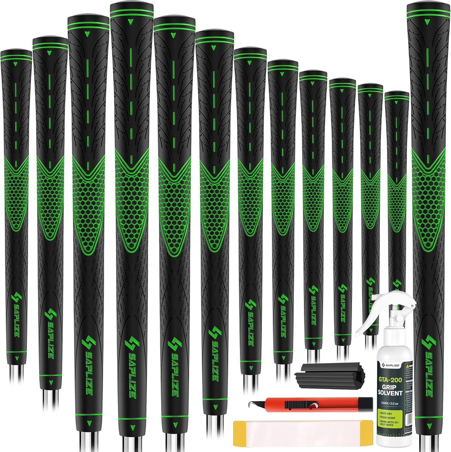 Premium Golf Grips Set of 13 with Tapes - Jumbo, Mid, Standard, Undersize