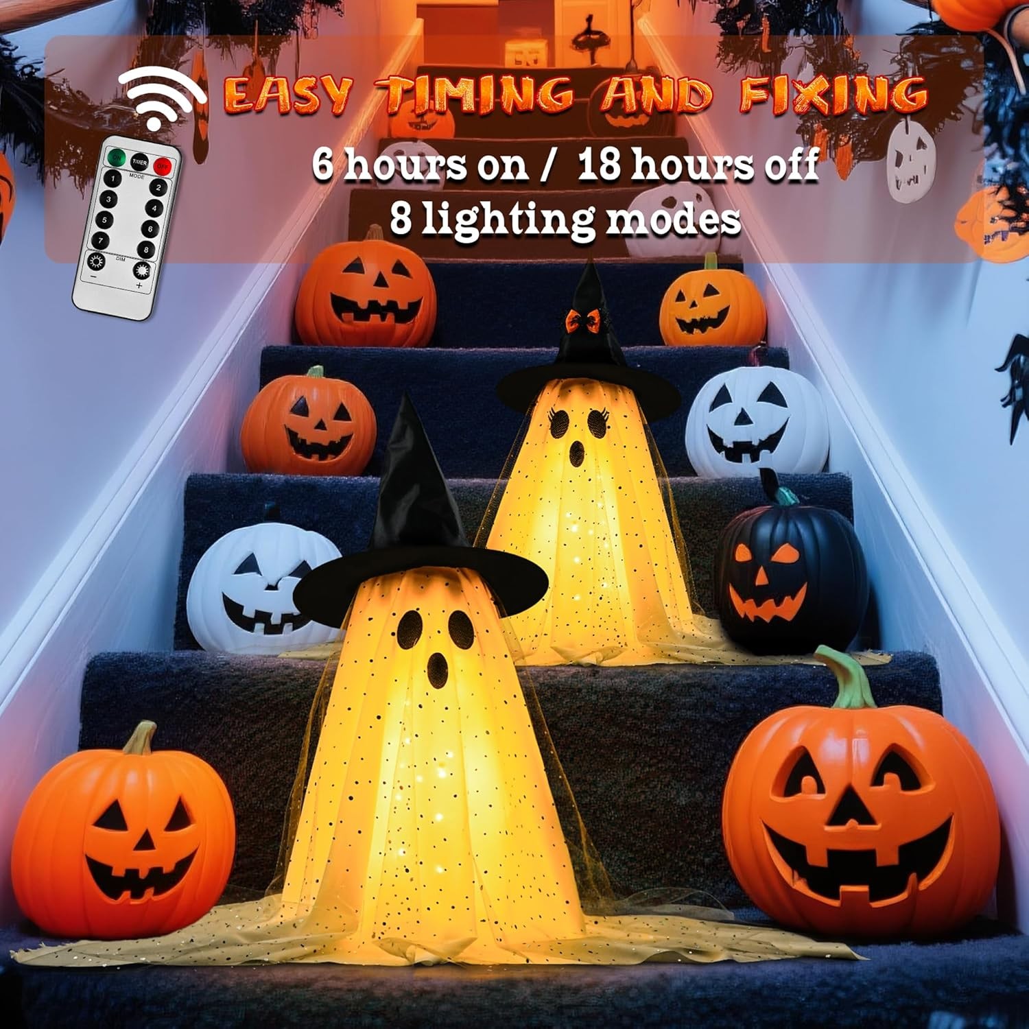 AYGXU 2pcs Halloween Decorations Indoor,Ghost Decor with String Lights White