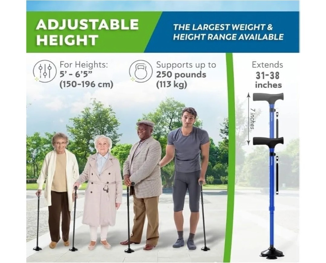 Walking Cane Foldable, Adjustable, Collapsible, Free Standing Blue