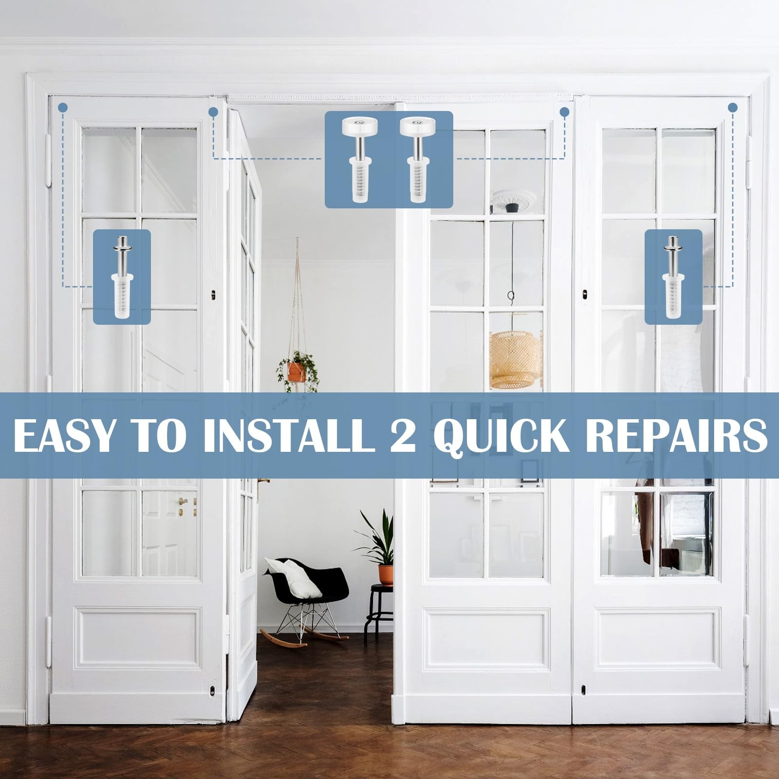 4 Pcs Spring Loaded Bi-Fold Door Hardware Kit - Top Roller Guide Wheel Silver